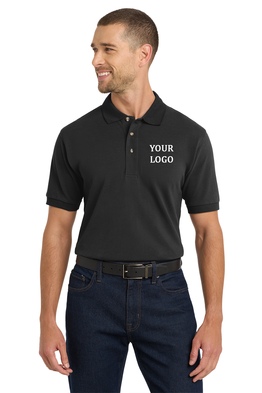 Port Authority Heavyweight Customized Cotton Pique Polos, Black
