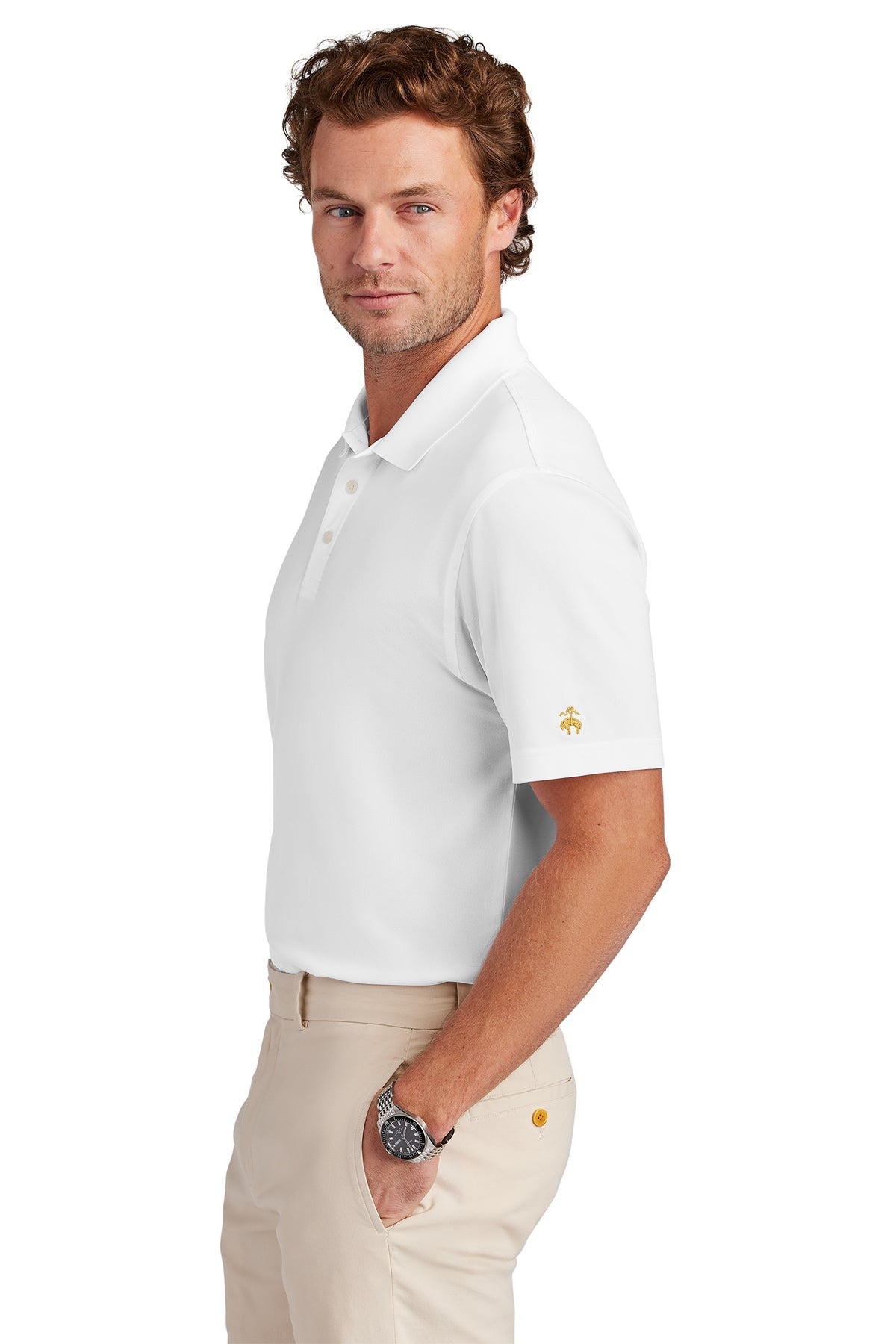 Brooks Brothers Mesh Pique Performance Custom Polos, White [Lake Erie Arms]