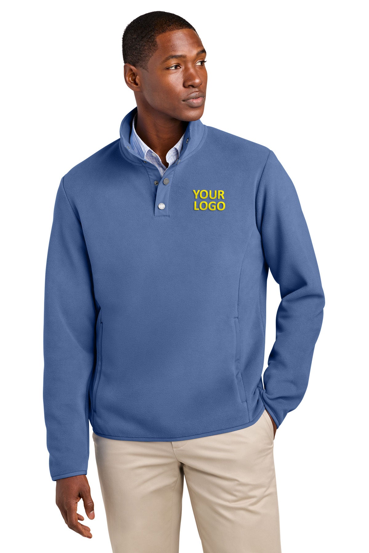 Brooks Brothers Fleece Custom 1/4-Snap Neck, Charter Blue