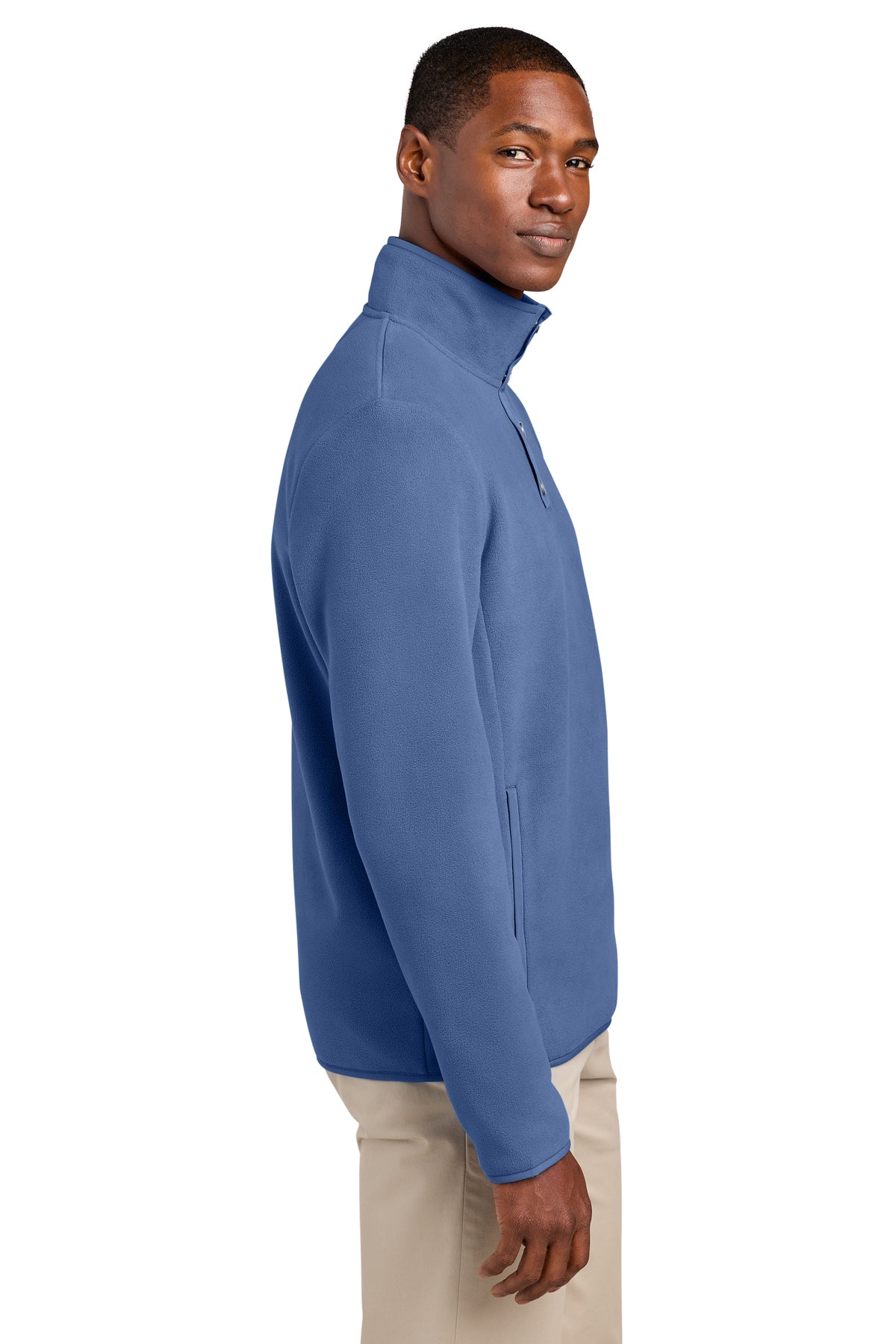 Brooks Brothers Fleece Custom 1/4-Snap Neck, Charter Blue