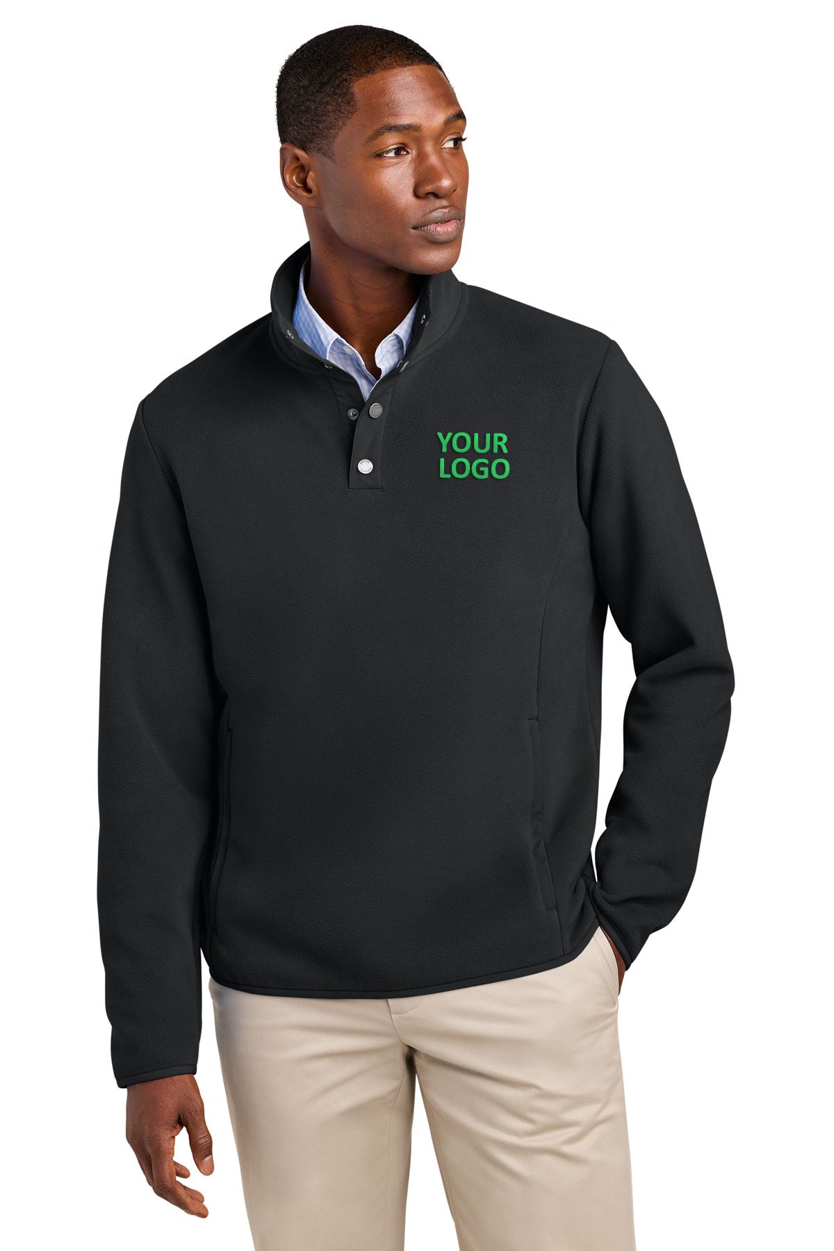 Brooks Brothers Fleece Custom 1/4-Snap Neck, Deep Black