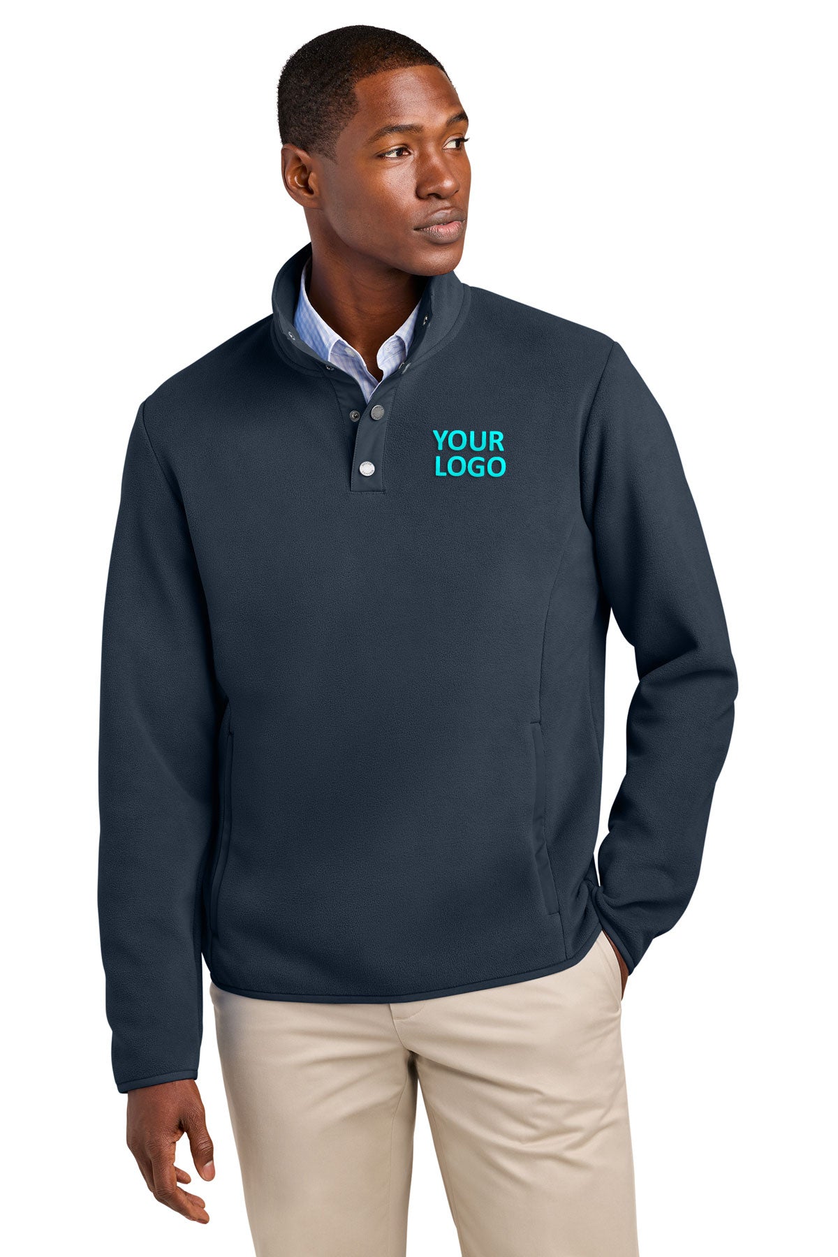 Brooks Brothers Fleece Custom 1/4-Snap Neck, Night Navy