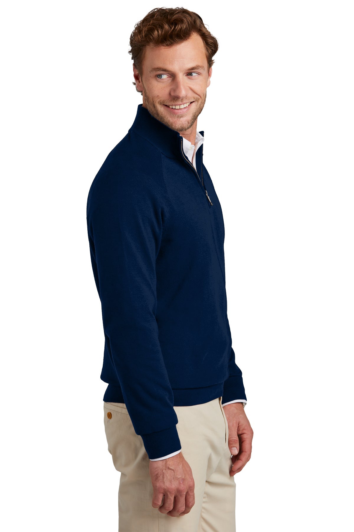 Brooks Brothers Cotton Stretch Custom 1/4-Zip Sweaters, Navy Blazer [Horizontal Talent]