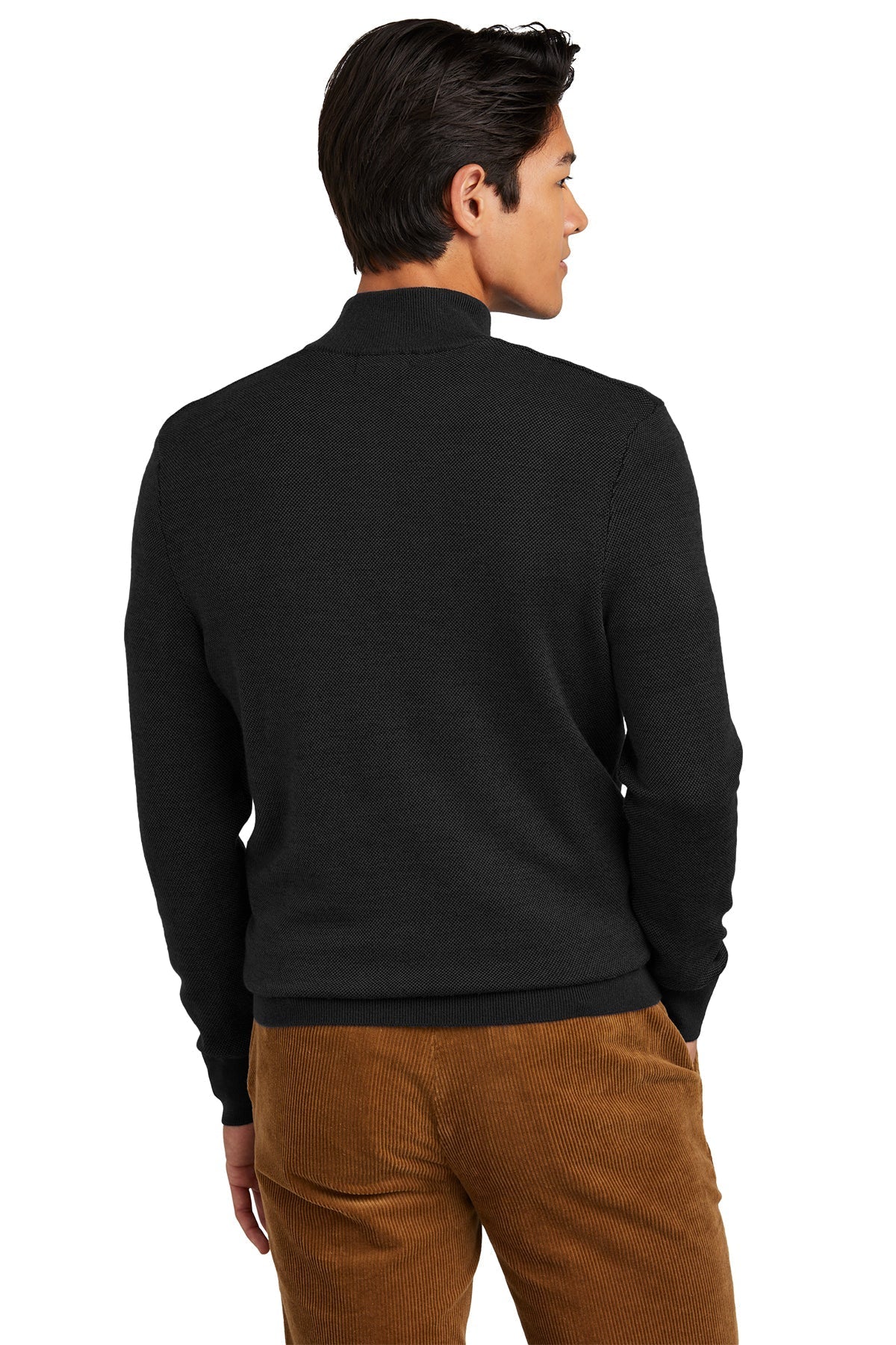 Brooks Brothers Washable Merino Birdseye Custom 1/4-Zip Sweaters, Deep Black [The Braff Group]
