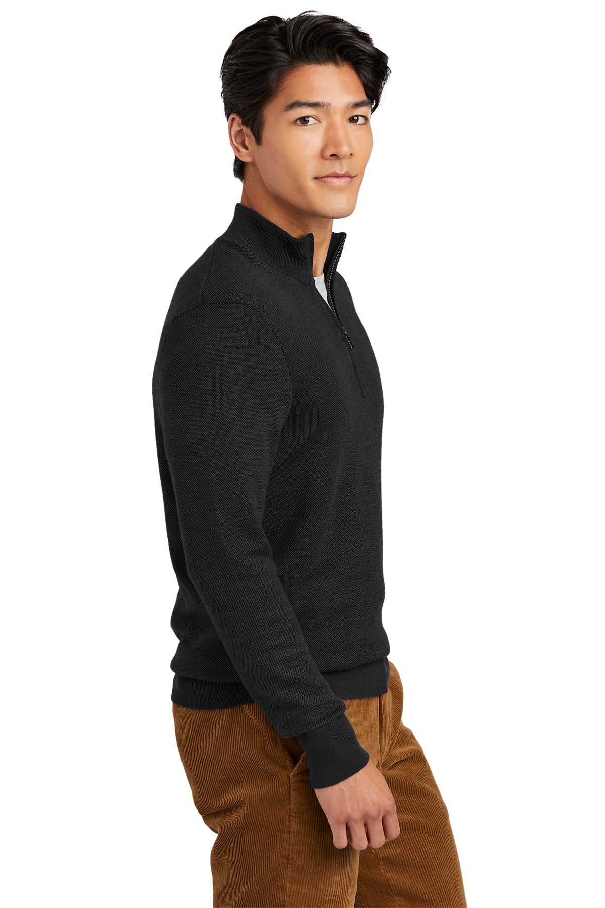 Brooks Brothers Washable Merino Birdseye Custom 1/4-Zip Sweaters, Deep Black [The Braff Group]