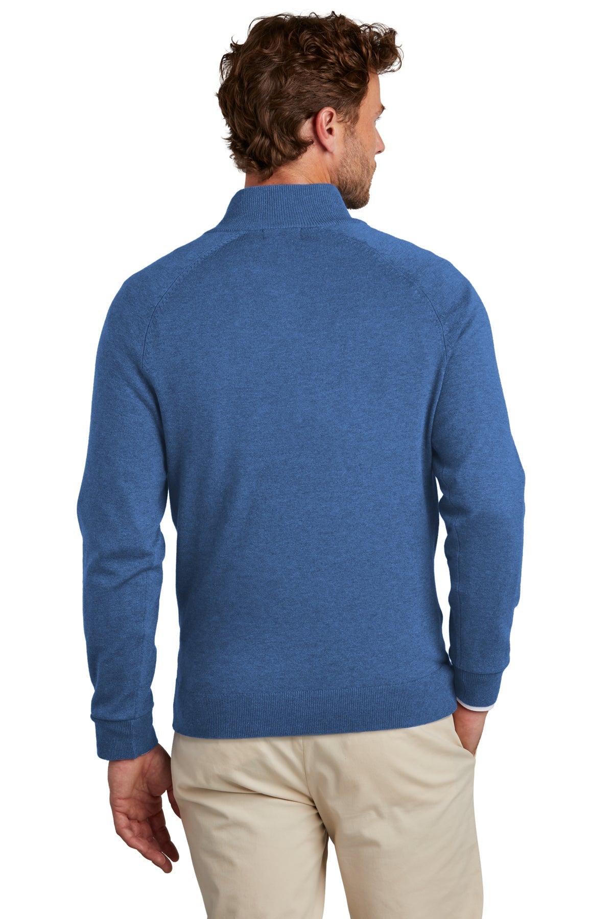 Brooks Brothers Cotton Stretch Custom 1/4-Zip Sweaters, Charter Blue Heather [Kentucky United Methodist Children's Homes]