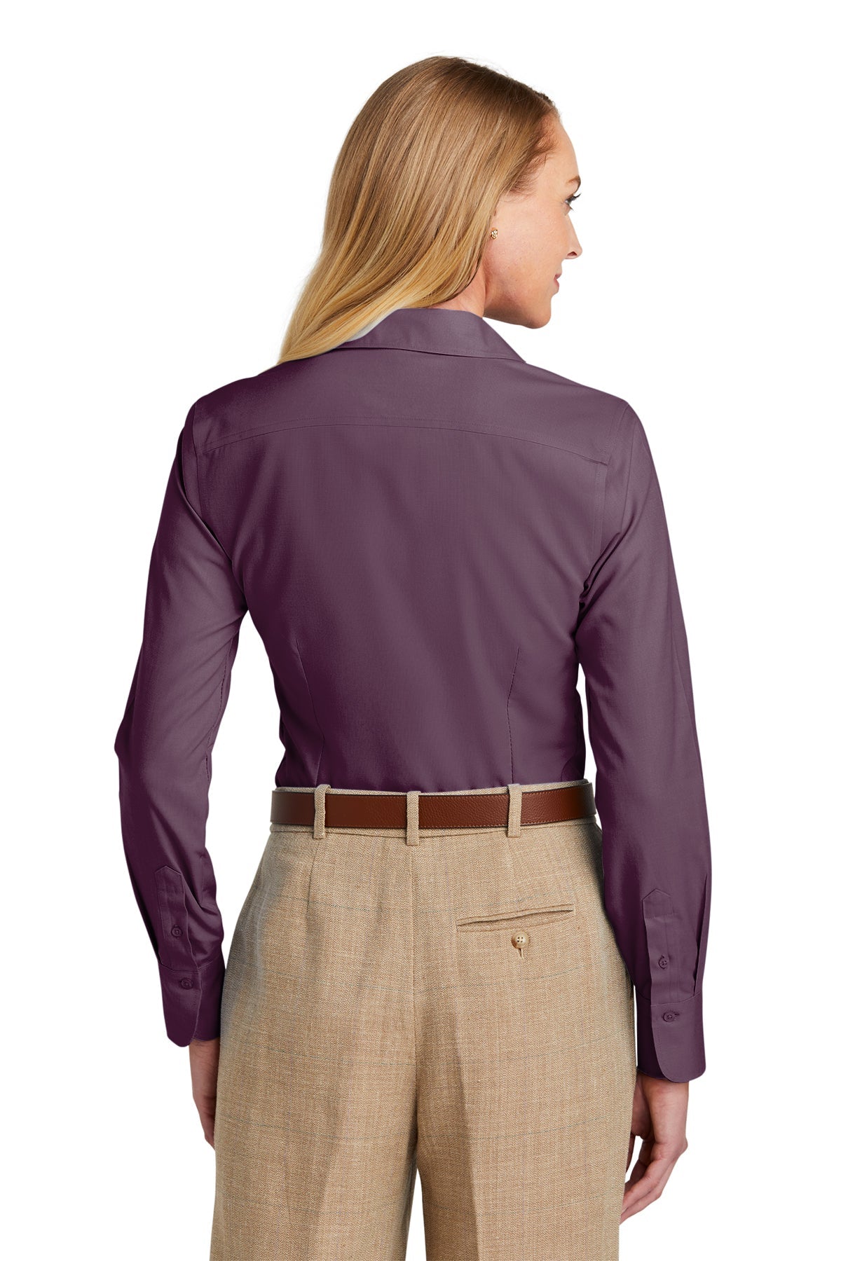 Brooks Brothers Womens Wrinkle-Free Stretch Nailhead Shirt, Navy Blazer/ Vintage Port [Gershman Mortgage]