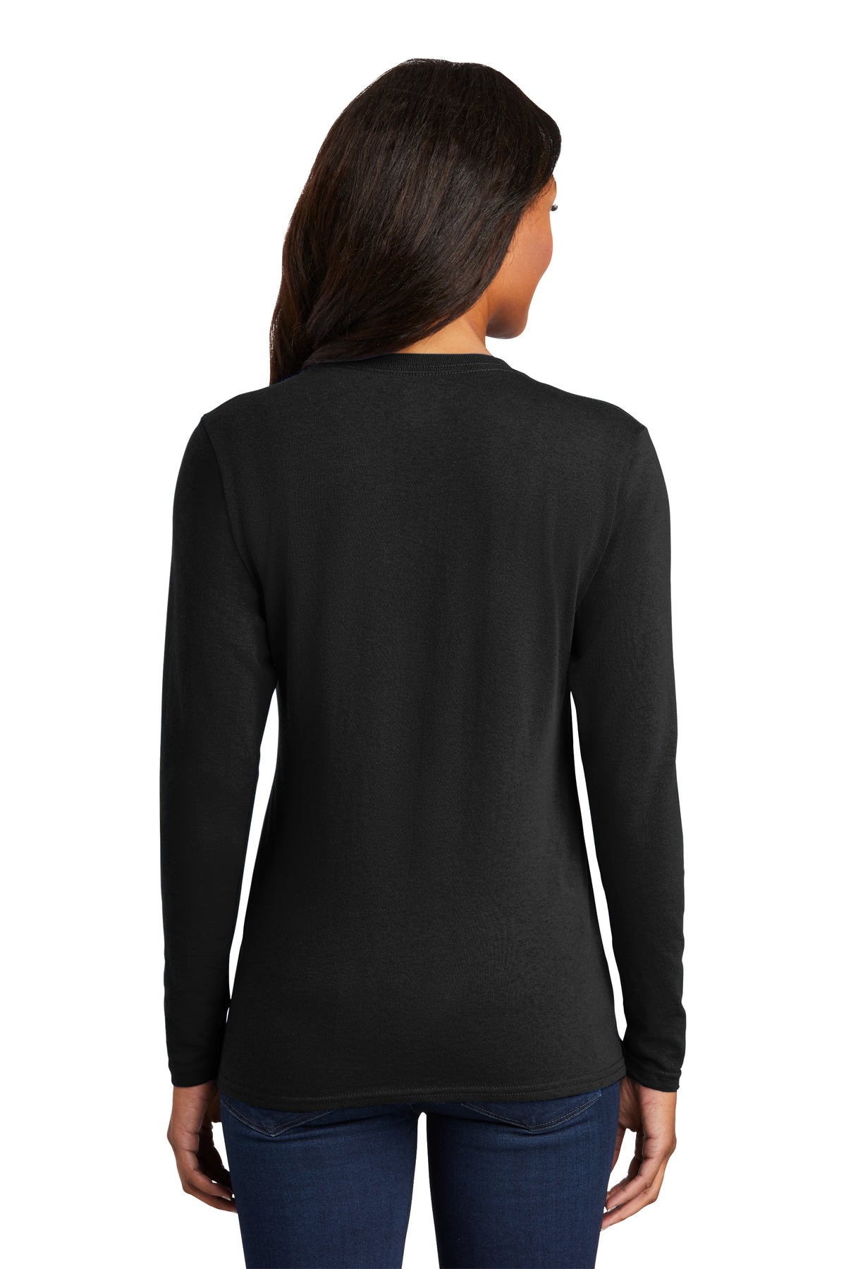 Port & Company Ladies Long Sleeve Branded Core Cotton Tee's, Jet Black [Stratolaunch]