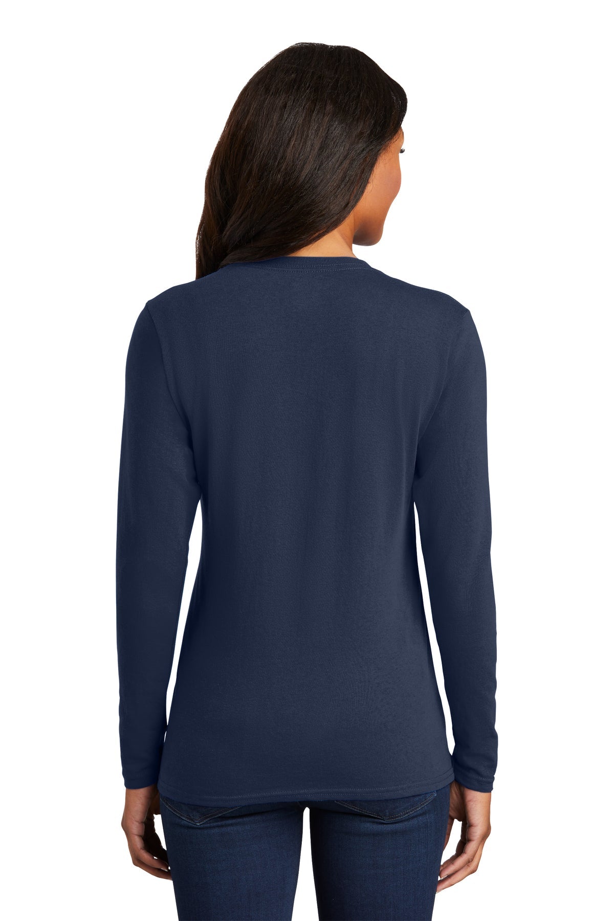 Port & Company Ladies Long Sleeve Customized Core Cotton Tee's, Navy [Claritas Rx]