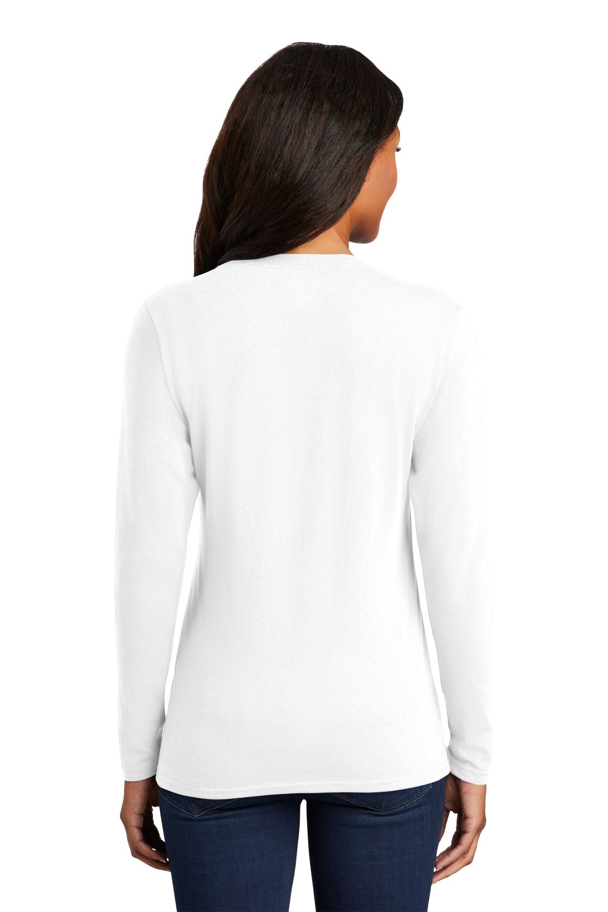Port & Company Ladies Long Sleeve Branded Core Cotton Tee's, White [Claritas Rx]