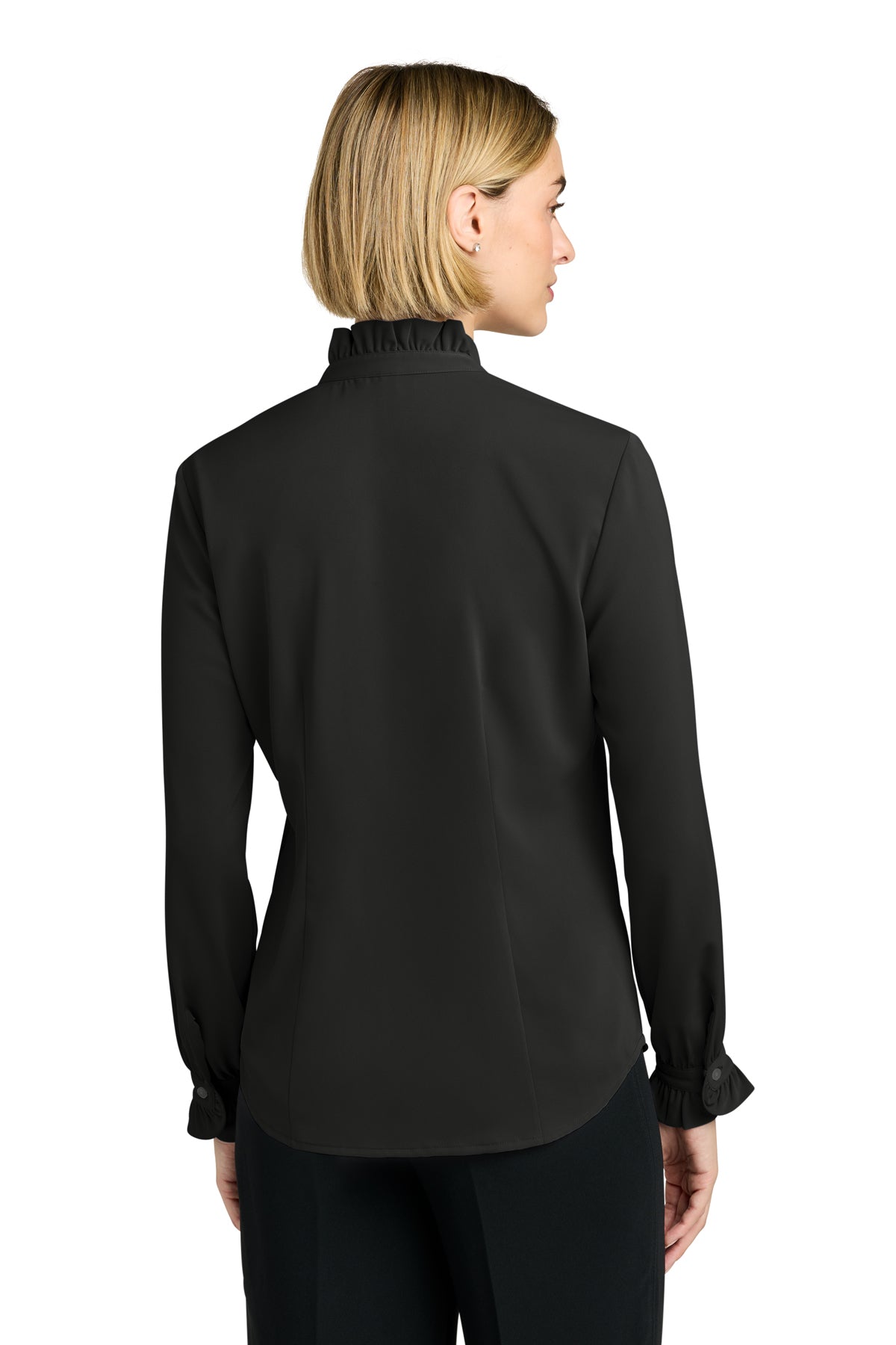 Brooks Brothers Womens Long Sleeve Ruffle Collar Custom Blouse, Black [ERES]