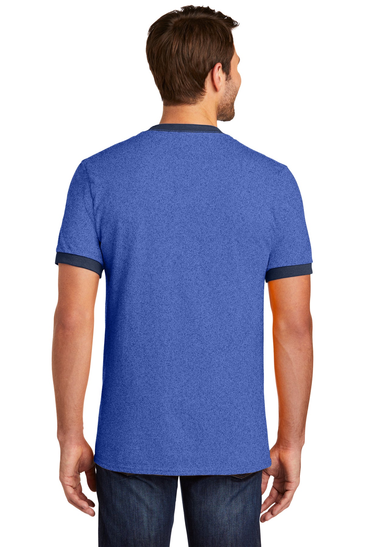 Port & Company Core Cotton Customized Ringer Tee's, Heather Royal/ Navy [Mechanical Solutions]