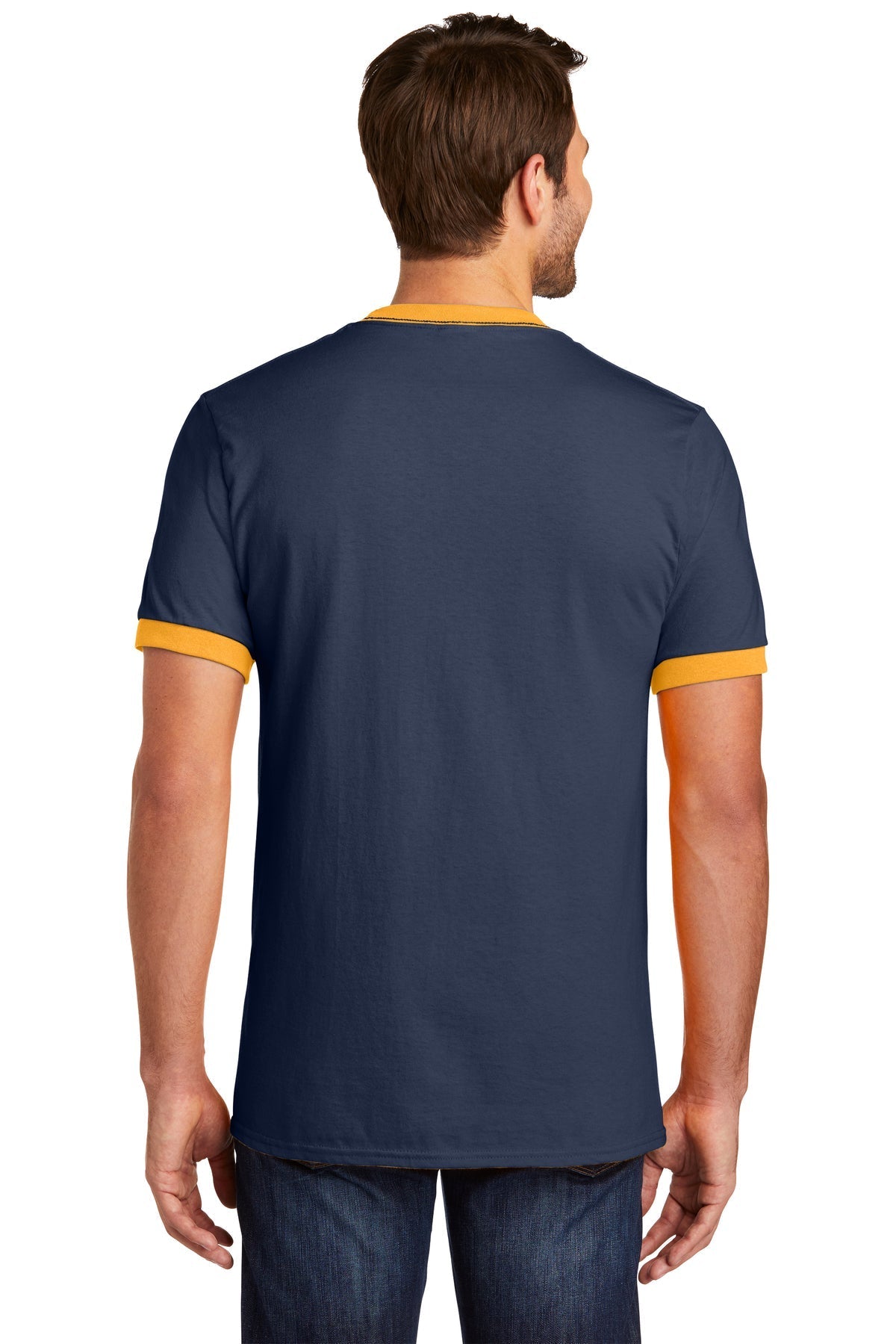 Port & Company Core Cotton Customized Ringer Tee's, Navy/ Gold [Vision Electric and Systems]