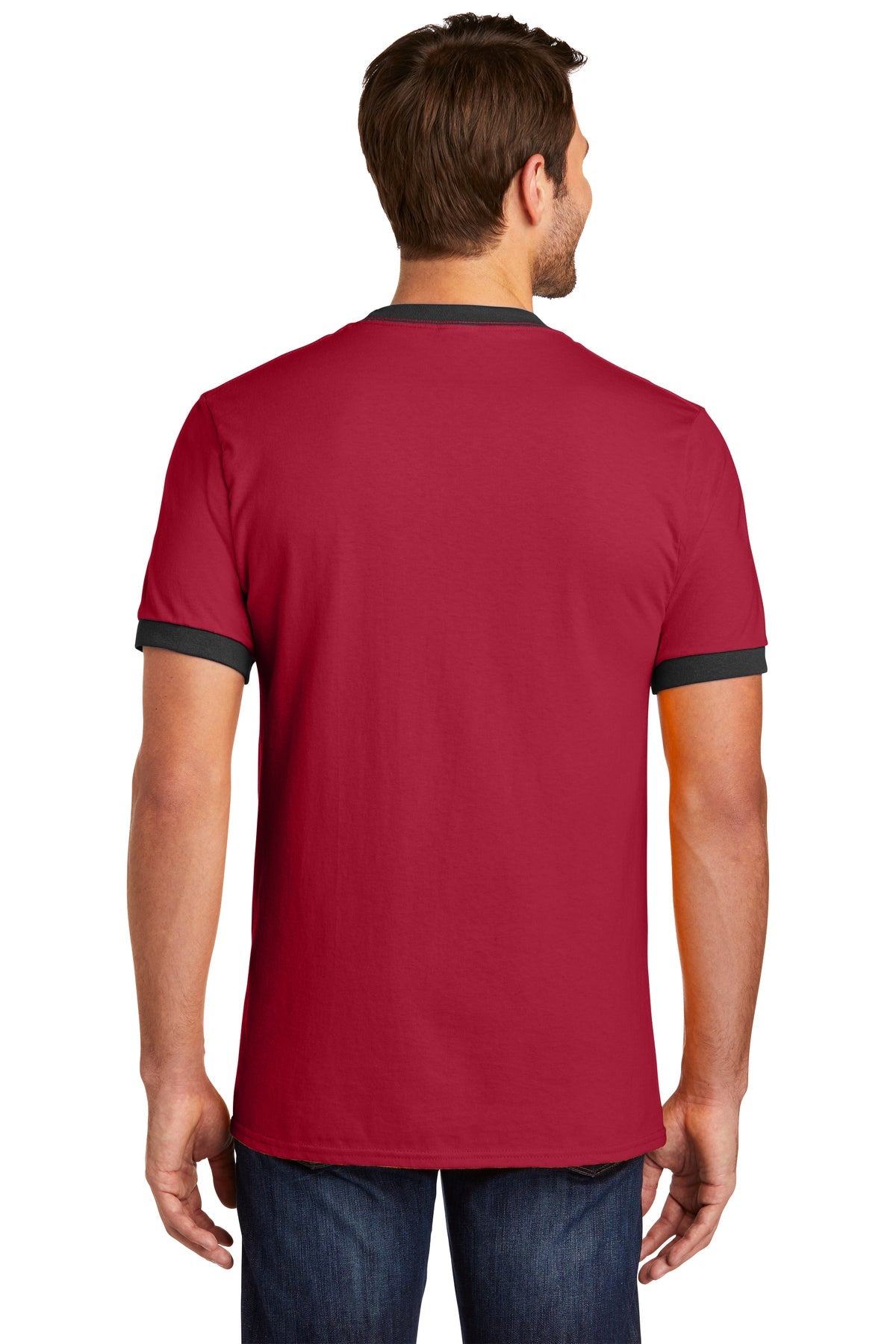 Port & Company Core Cotton Branded Ringer Tee's, Red/ Jet Black [Fire Solutions]