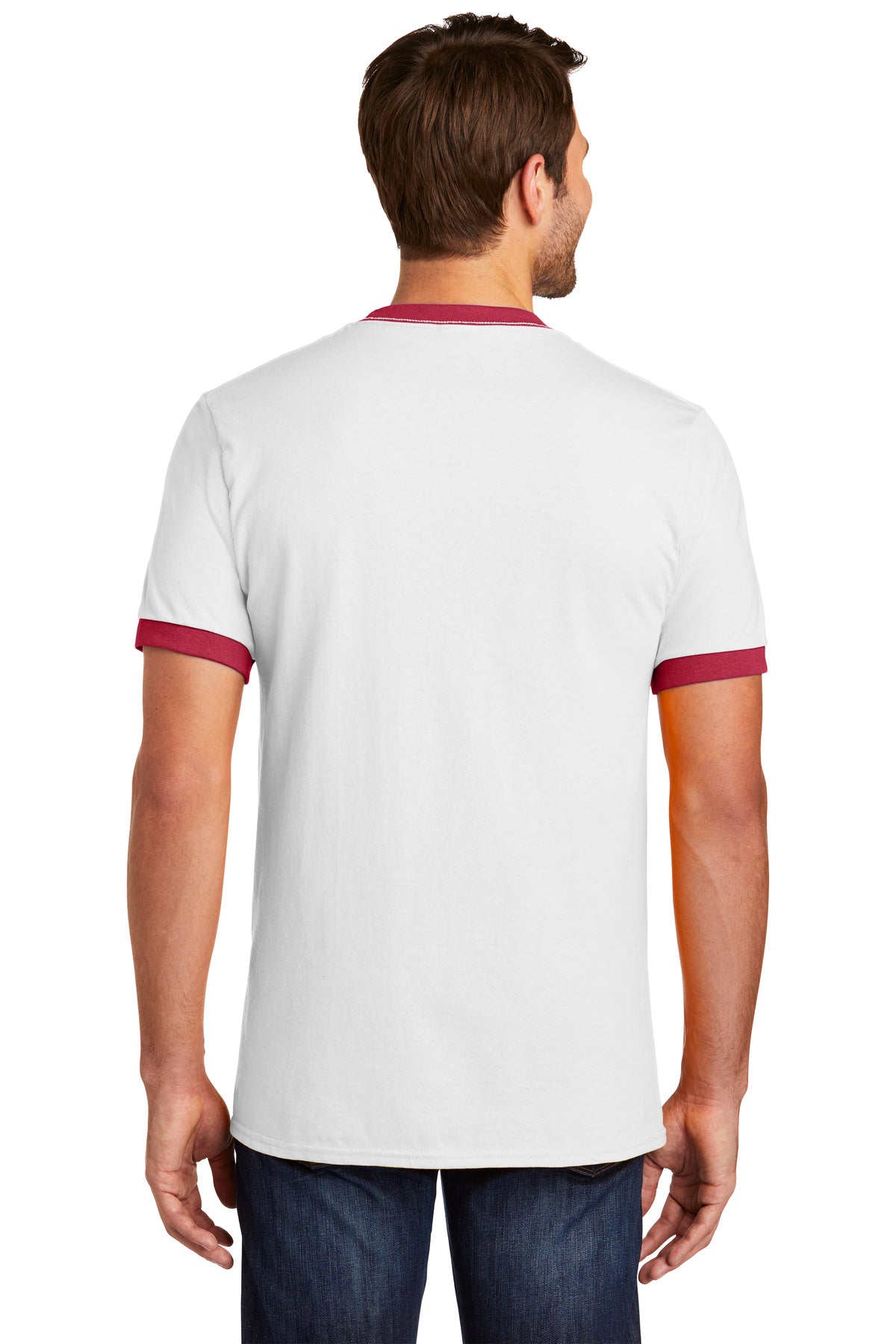Port & Company Core Cotton Branded Ringer Tee's, White/ Red [Fire Solutions]