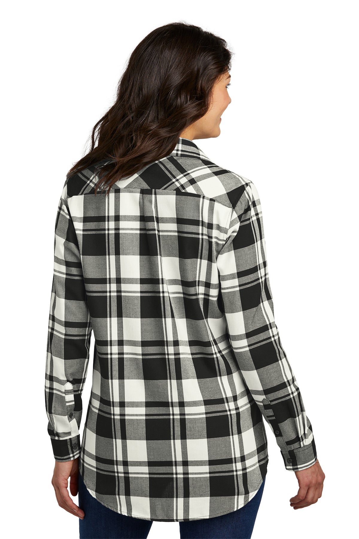 Port Authority Ladies Plaid Flannel Branded Tunics, Snow White/ Black [Gershman Mortgage]