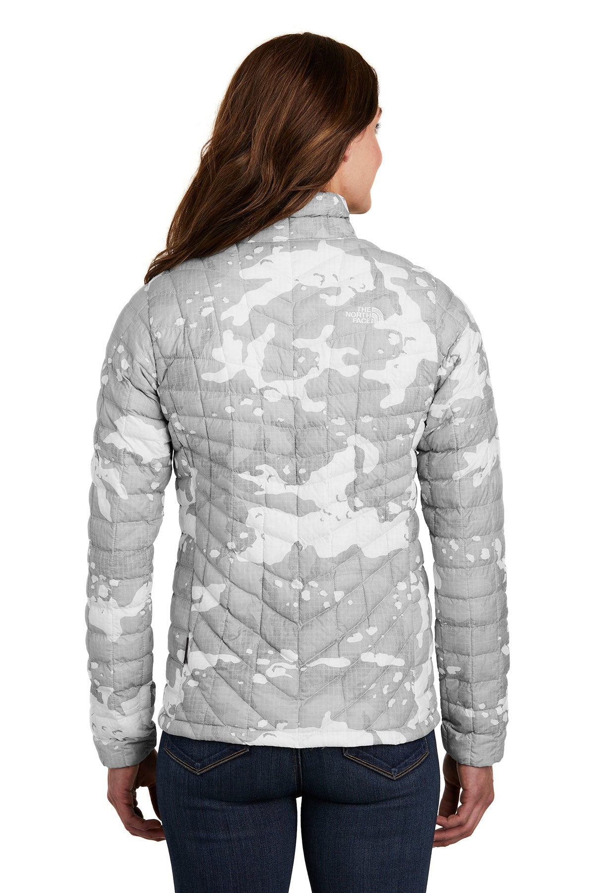 The North Face Ladies ThermoBall Trekker Jacket TNF White Woodchip Print [Real8 Group]