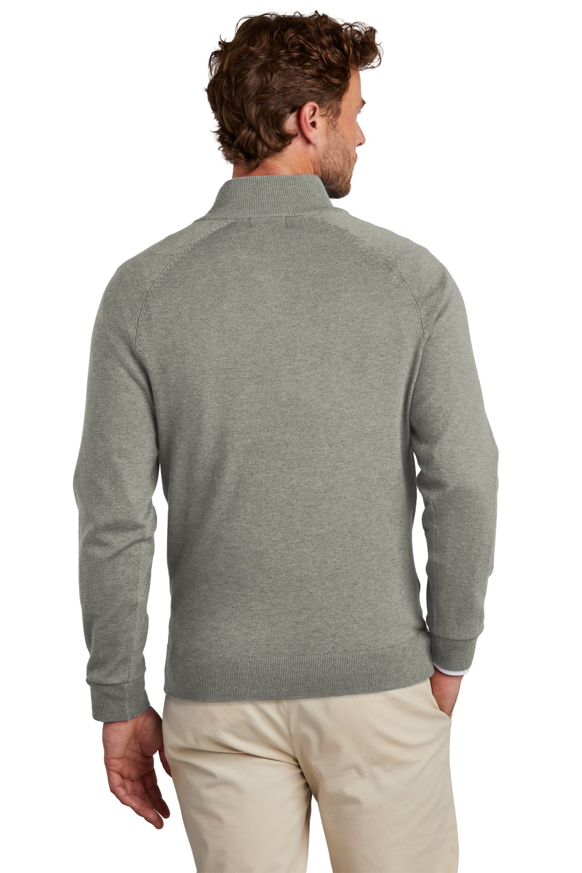 Brooks Brothers Cotton Stretch Custom 1/4-Zip Sweaters, Light Shadow Grey Heather