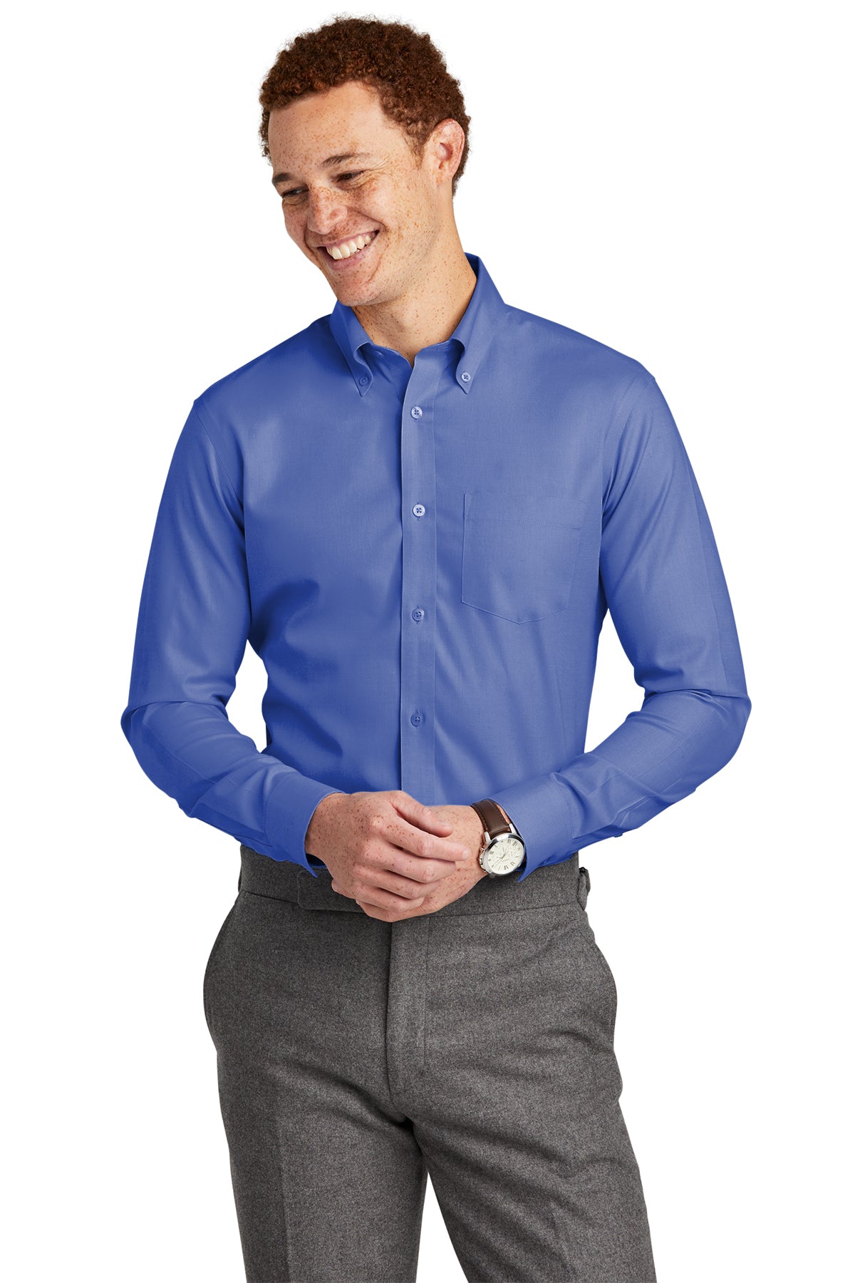 Brooks Brothers Tall Wrinkle-Free Stretch Nailhead Custom Shirts, Cobalt Blue