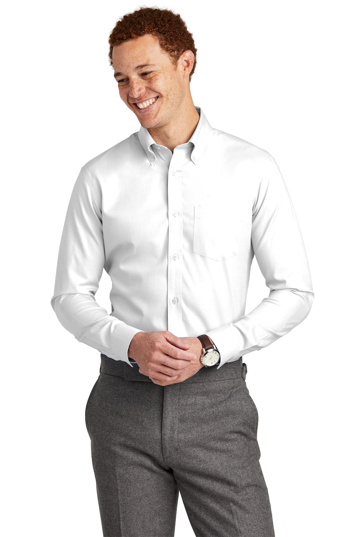 Brooks Brothers Tall Wrinkle-Free Stretch Nailhead Custom Shirts, White