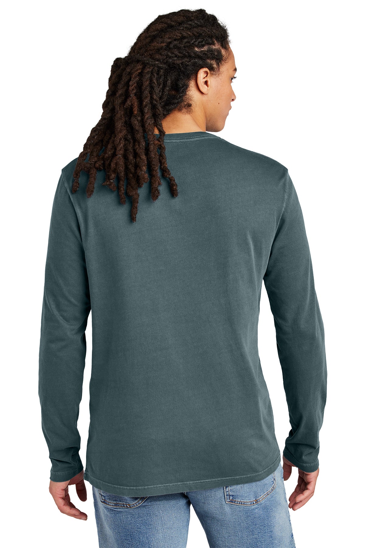 District Wash Long Sleeve Custom Tee's, Deep Steel Blue