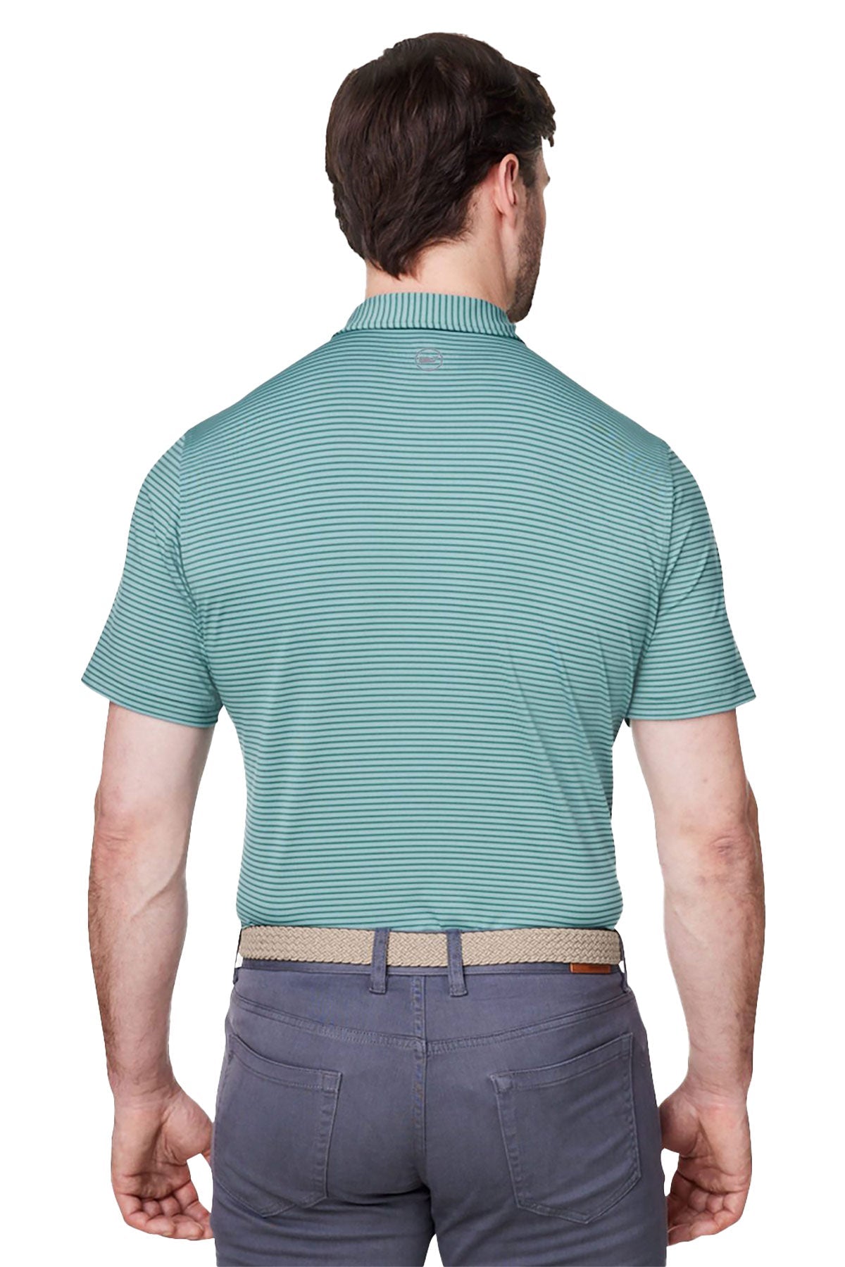Vineyard Vines Custom Mens Bradley Stripe Sankaty Polos, Sea Clay Green [Gershman Mortgage]