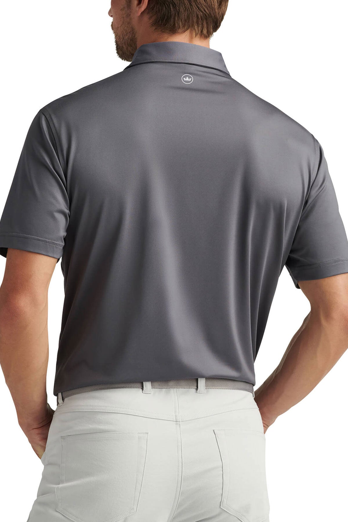 Peter Millar Mens Solid Performance Custom Polo Self Collar, Iron [Fire Solutions]
