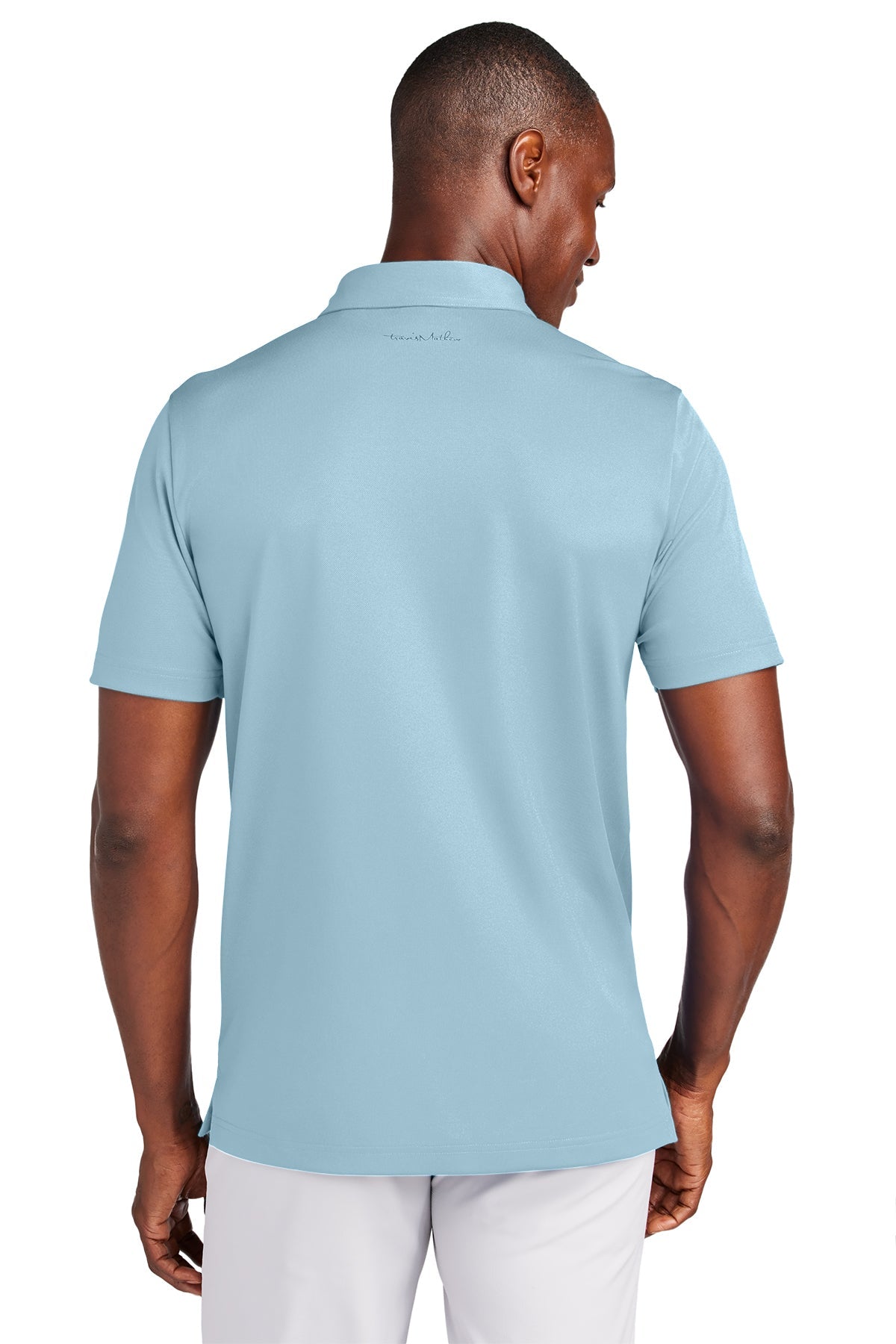 TravisMathew Cabana Solid Customized Polos, Light Denim Blue