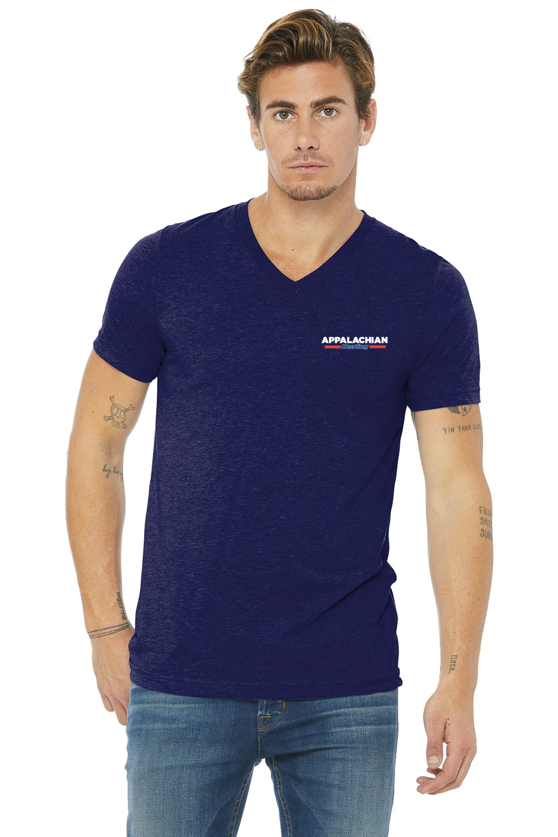 Bella Canvas Unisex Triblend V-Neck, Navy [Appalachian Heating]