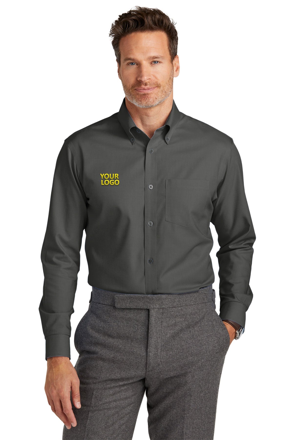 Brooks Brothers Tall Wrinkle-Free Stretch Nailhead Custom Shirts, Deep Black