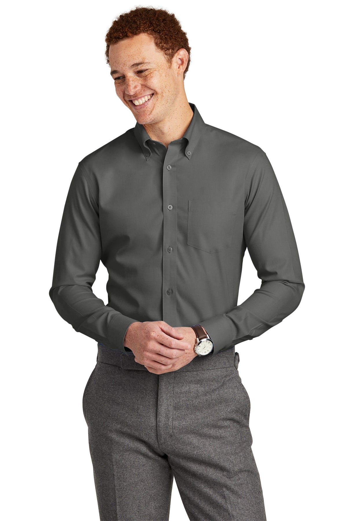 Brooks Brothers Tall Wrinkle-Free Stretch Nailhead Custom Shirts, Deep Black