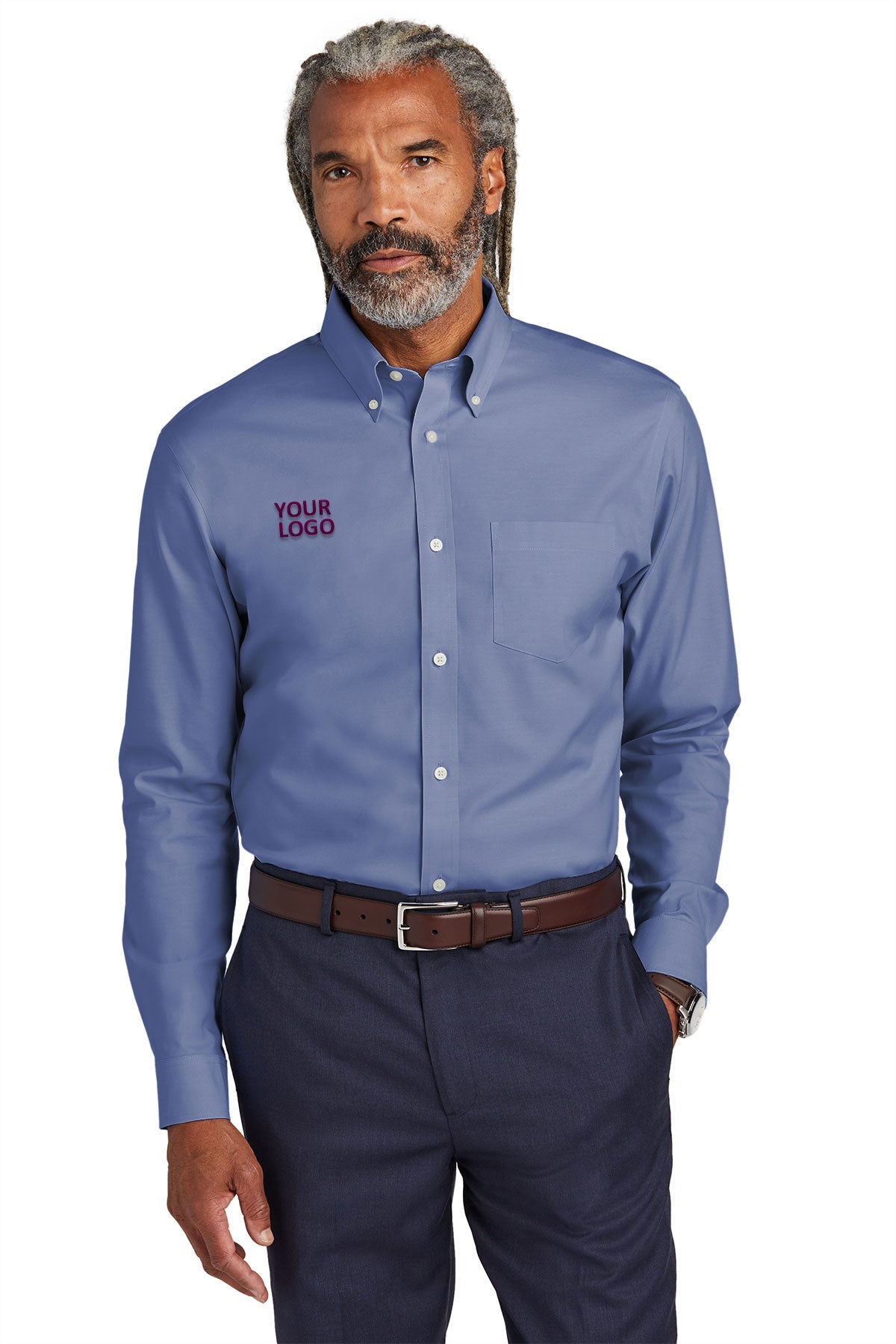 Brooks Brothers Tall Wrinkle-Free Stretch Pinpoint Custom Shirts, Cobalt Blue [Orange by Fooda]