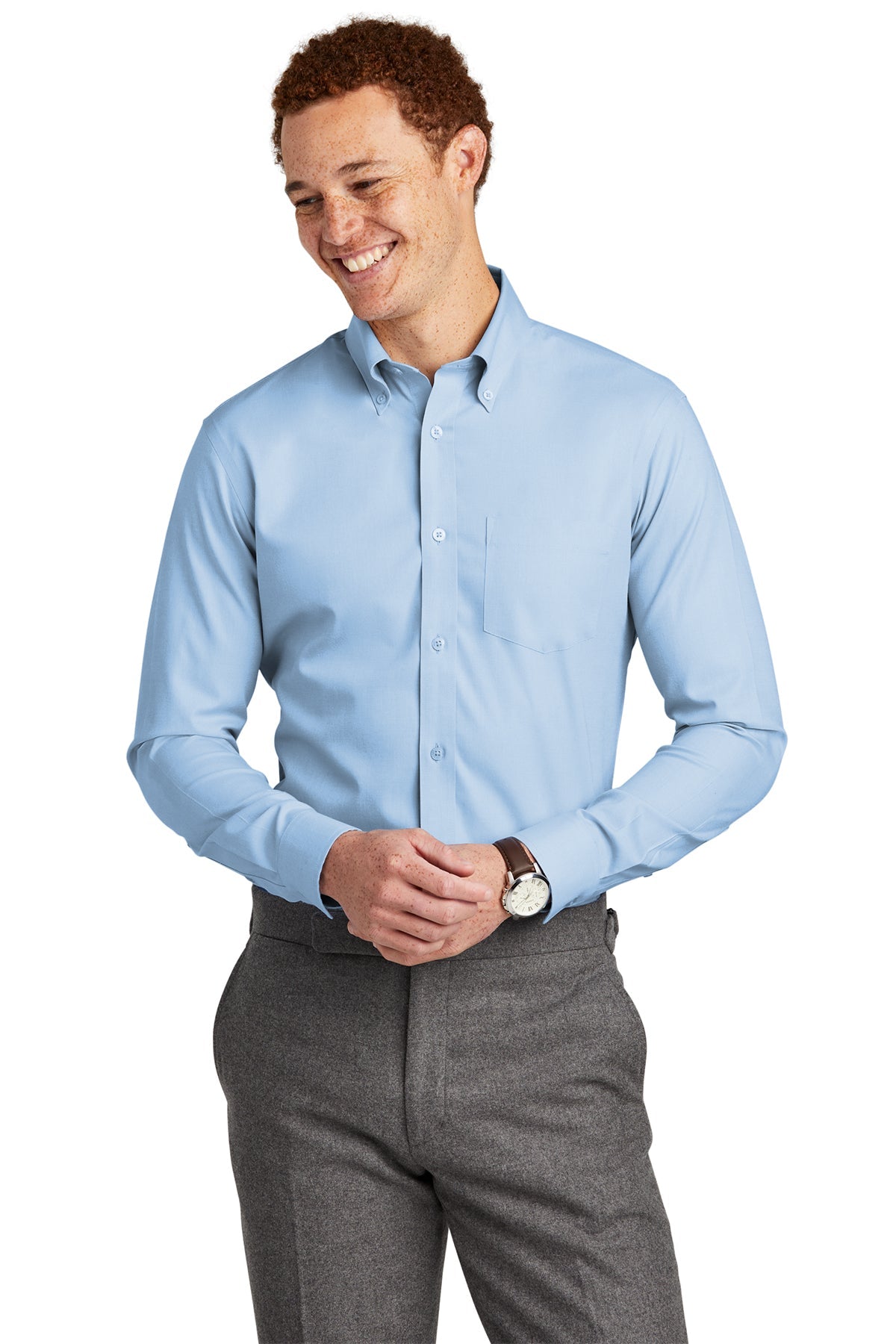 Brooks Brothers Tall Wrinkle-Free Stretch Nailhead Custom Shirts, Newport Blue