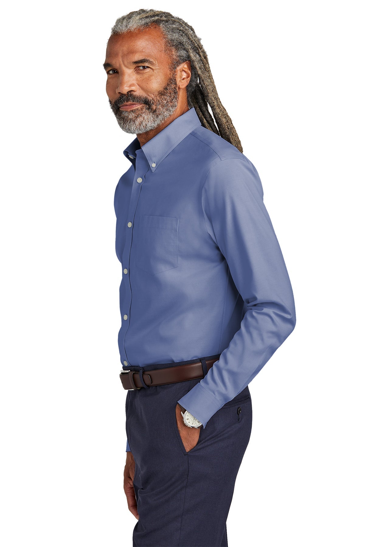 Brooks Brothers Tall Wrinkle-Free Stretch Pinpoint Custom Shirts, Cobalt Blue [Orange by Fooda]