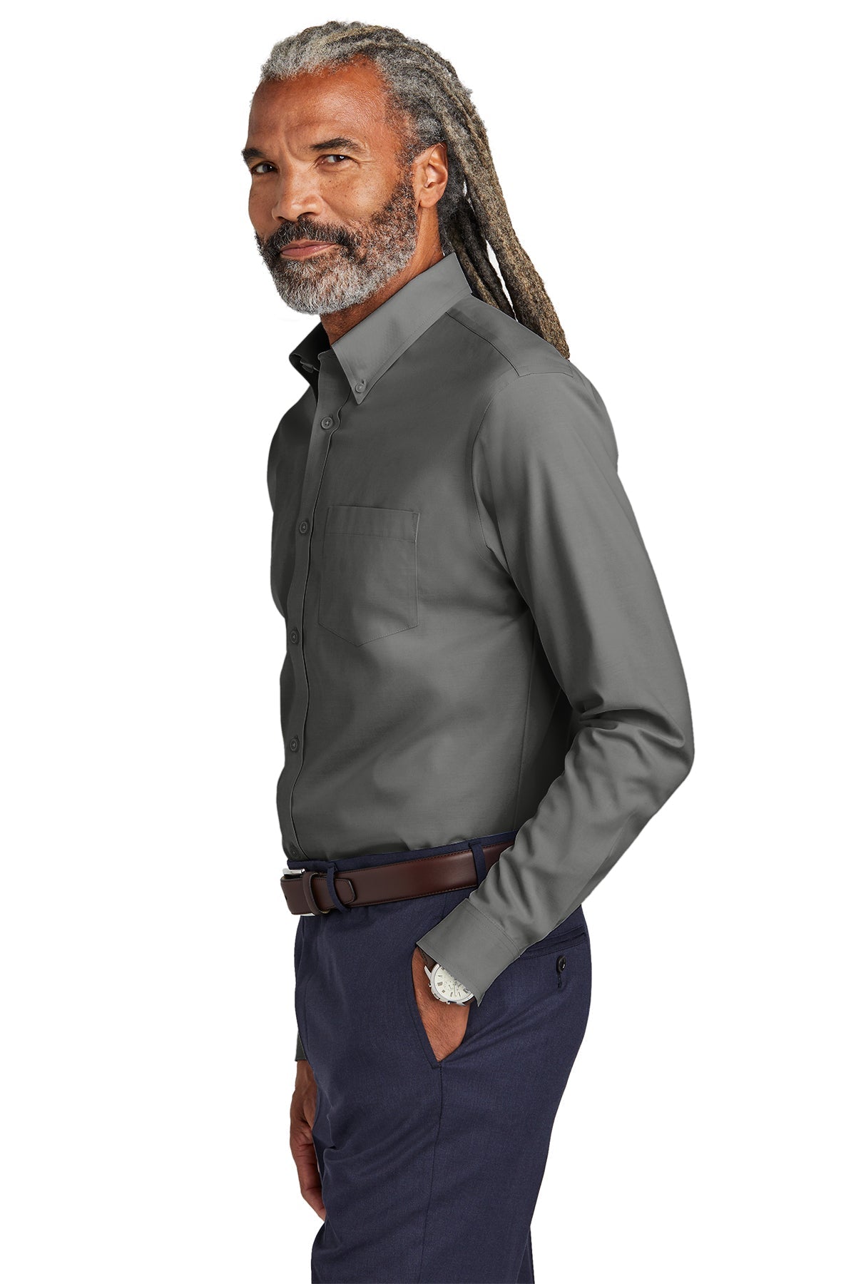 Brooks Brothers Tall Wrinkle-Free Stretch Pinpoint Custom Shirts, Deep Black [West Texas Counseling & Guidance]