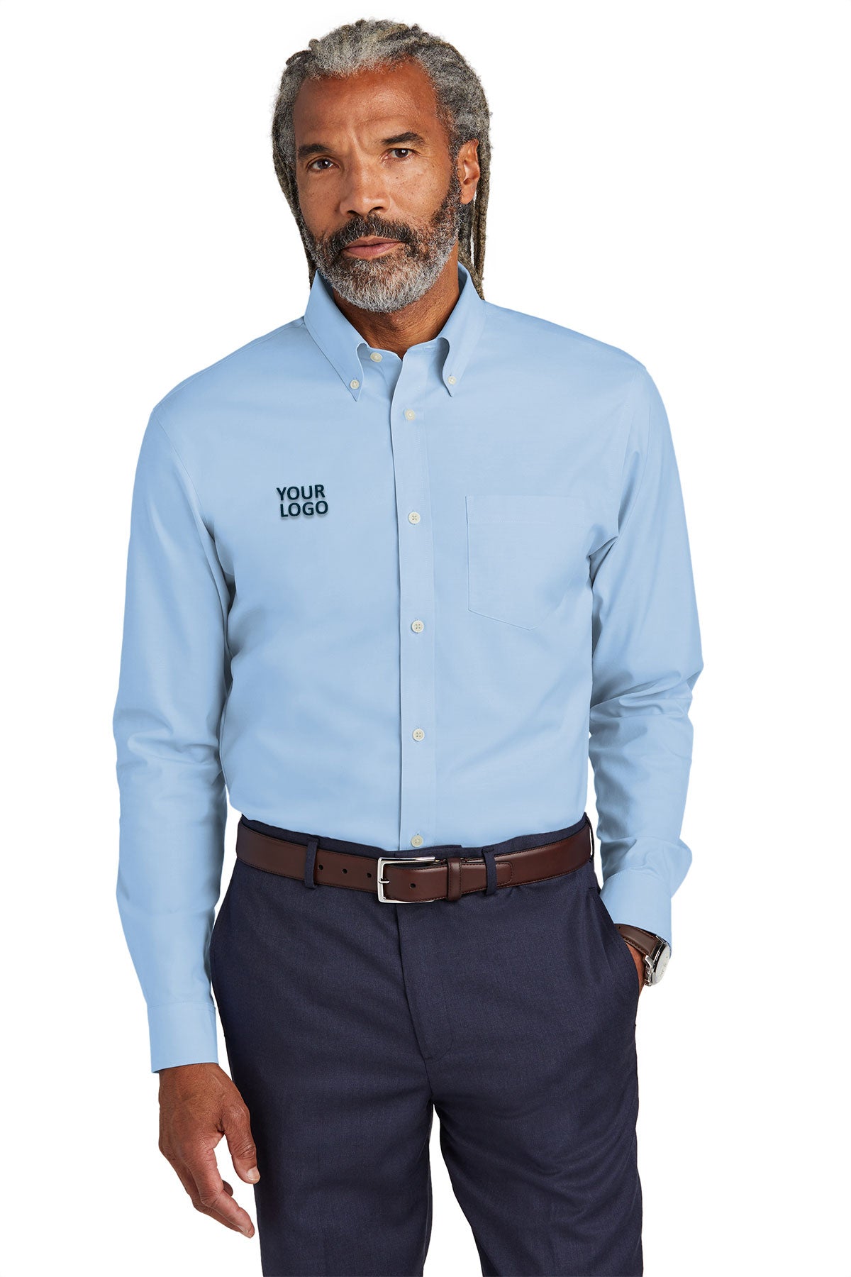 Brooks Brothers Tall Wrinkle-Free Stretch Pinpoint Custom Shirts, Newport Blue
