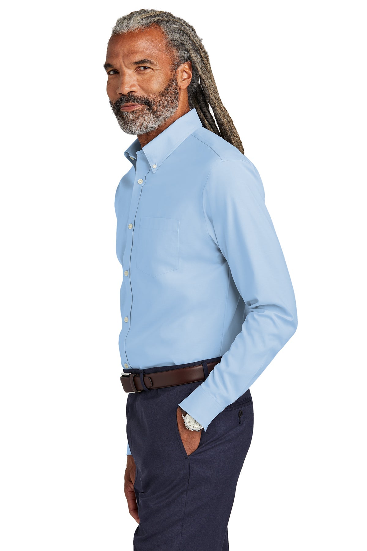 Brooks Brothers Tall Wrinkle-Free Stretch Pinpoint Custom Shirts, Newport Blue