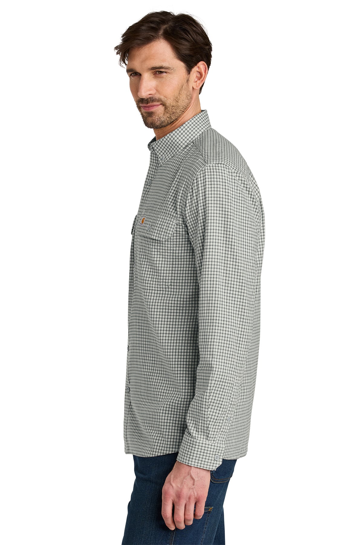 Carhartt Rugged Flex Plaid Long Sleeve Custom Shirts, Check Steel Malt