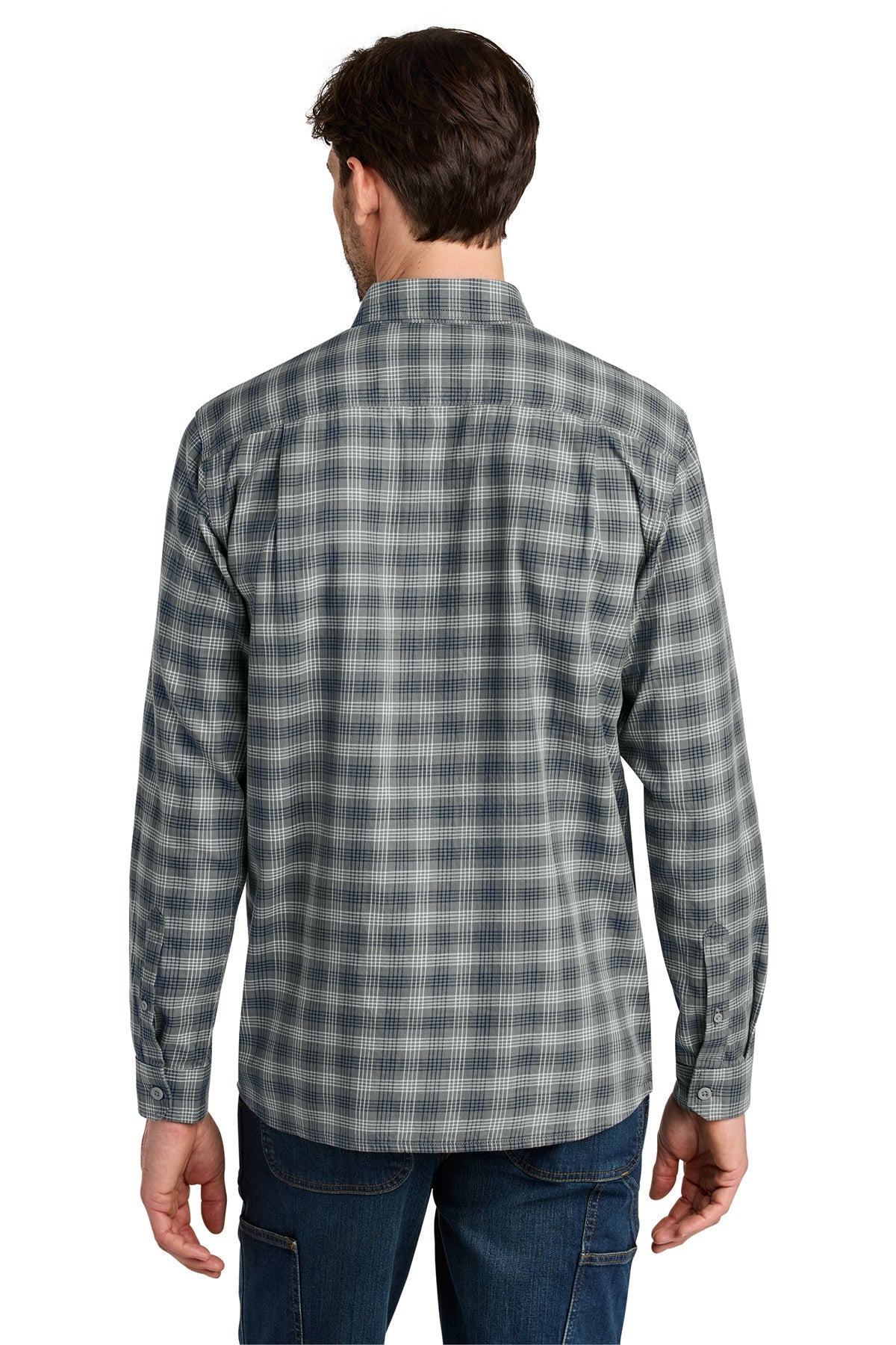 Carhartt Rugged Flex Plaid Long Sleeve Custom Shirts, Plaid Steel Navy