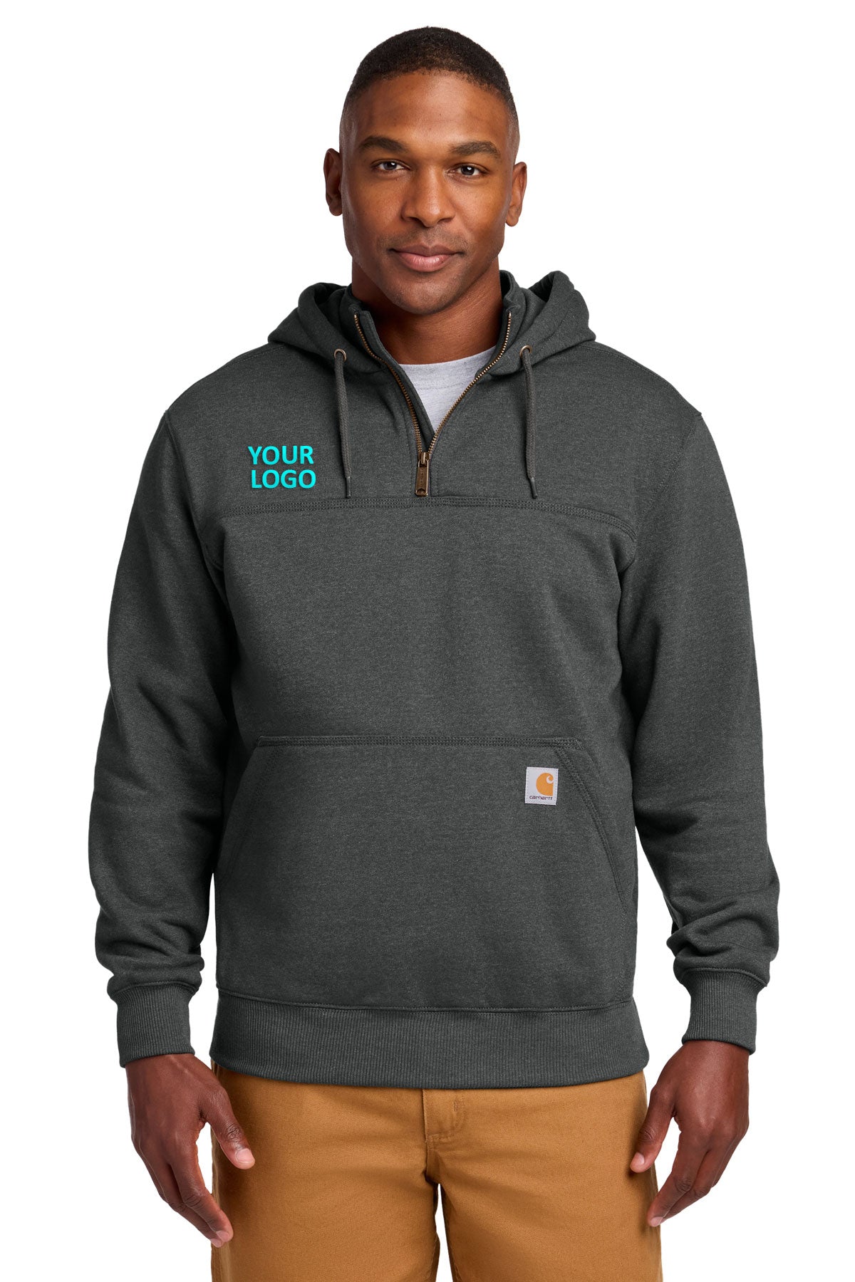 Carhartt Tall Rain Custom Paxton Hooded Mock Sweatshirts, Carbon Heather