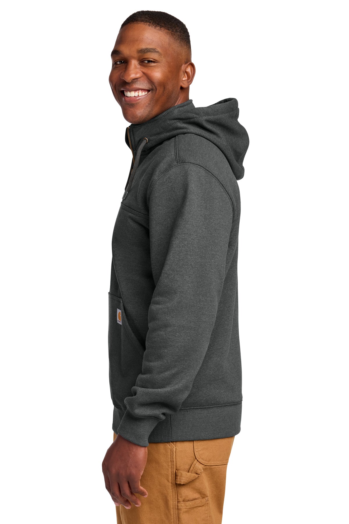 Carhartt Tall Rain Custom Paxton Hooded Mock Sweatshirts, Carbon Heather
