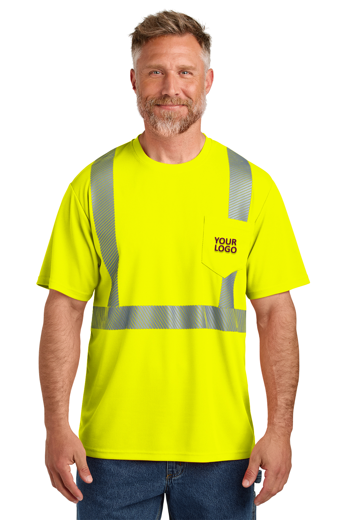 CornerStone ANSI 107 Class 2 Segmented Custom Tape Tees, Safety Yellow [Northern Lights Locating & Inspection]