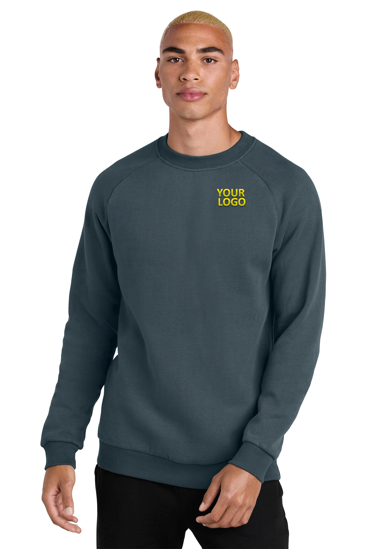 District Deep Steel Blue DT7804 custom logo sweatshirts embroidered