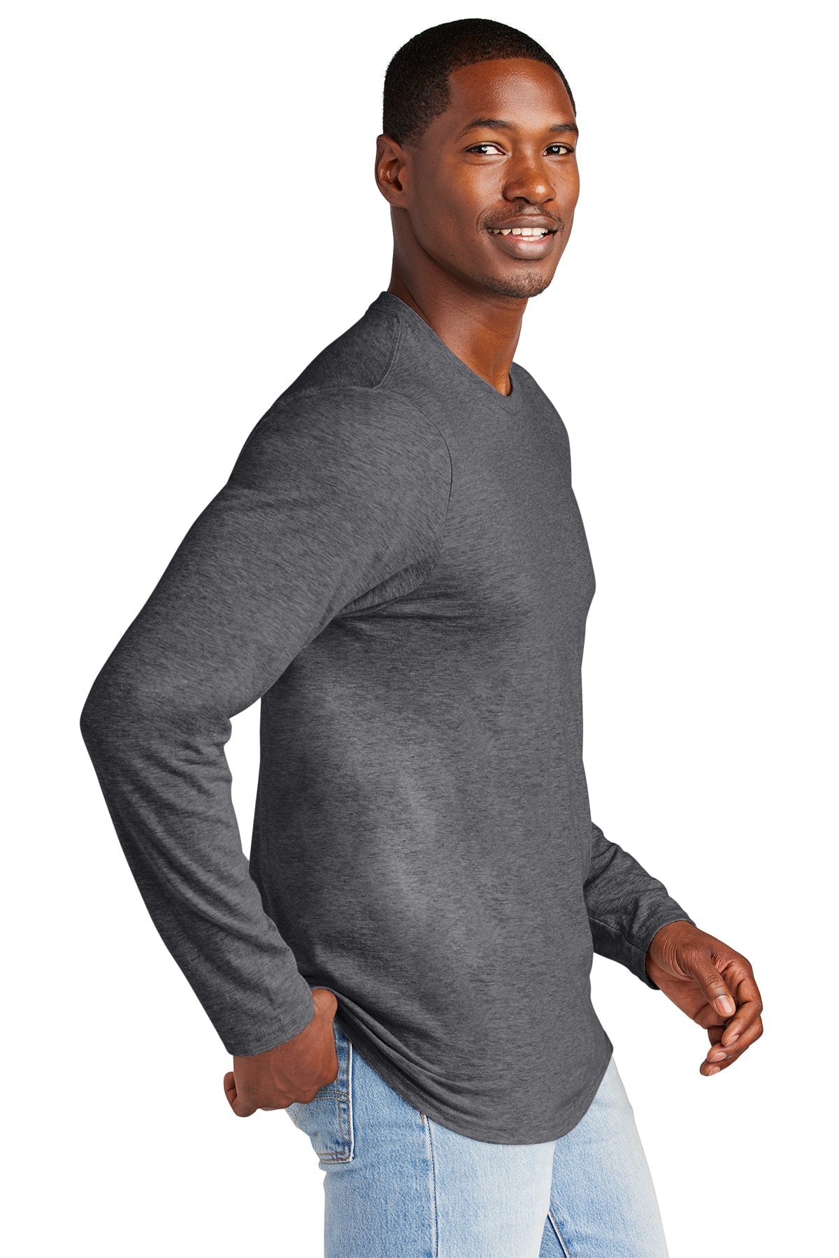 District Young Mens Very Important Long Sleeve Tee's, Heathered Charcoal [BC Forward]