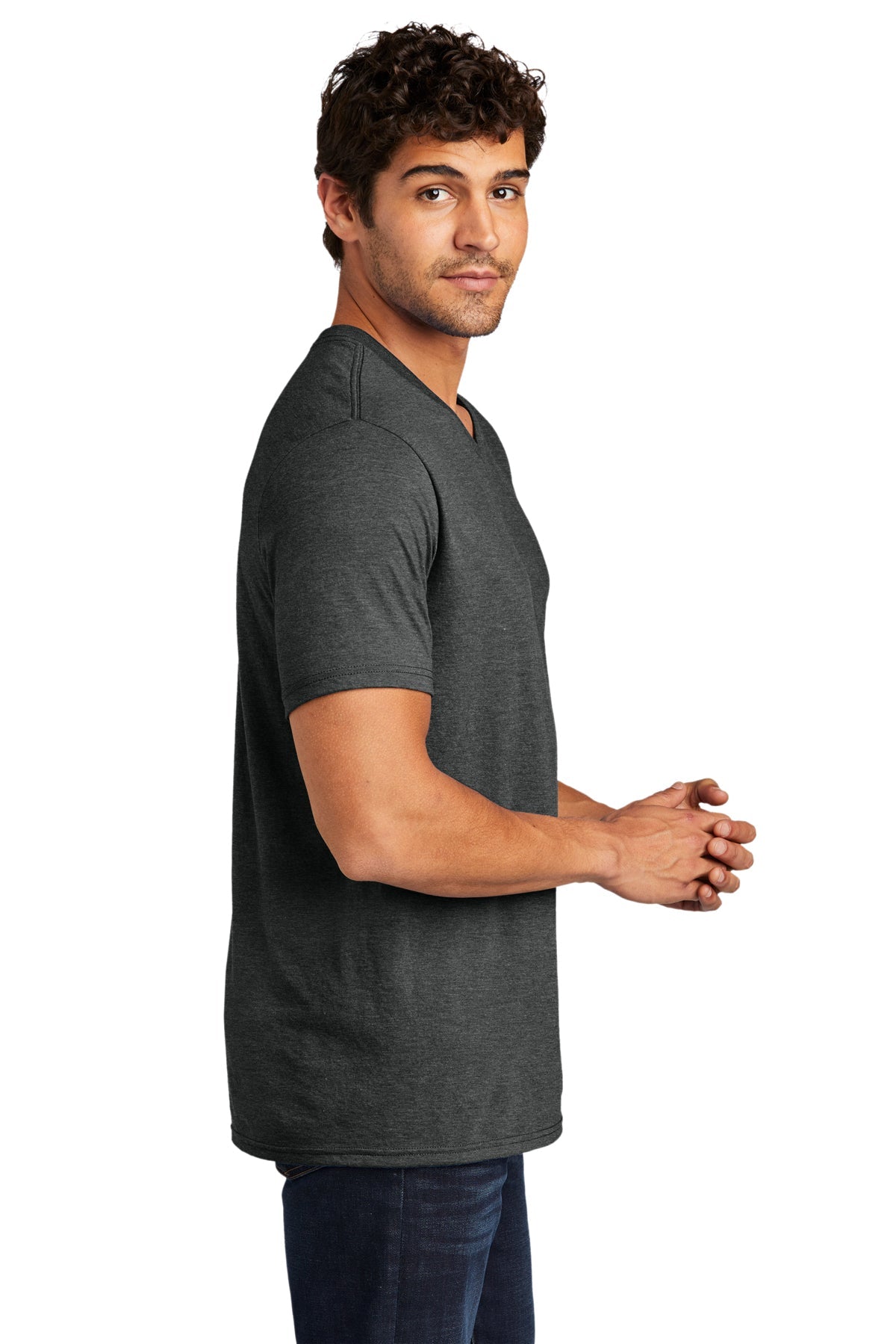 District Perfect Tri V-Neck Custom Tees, Black Frost