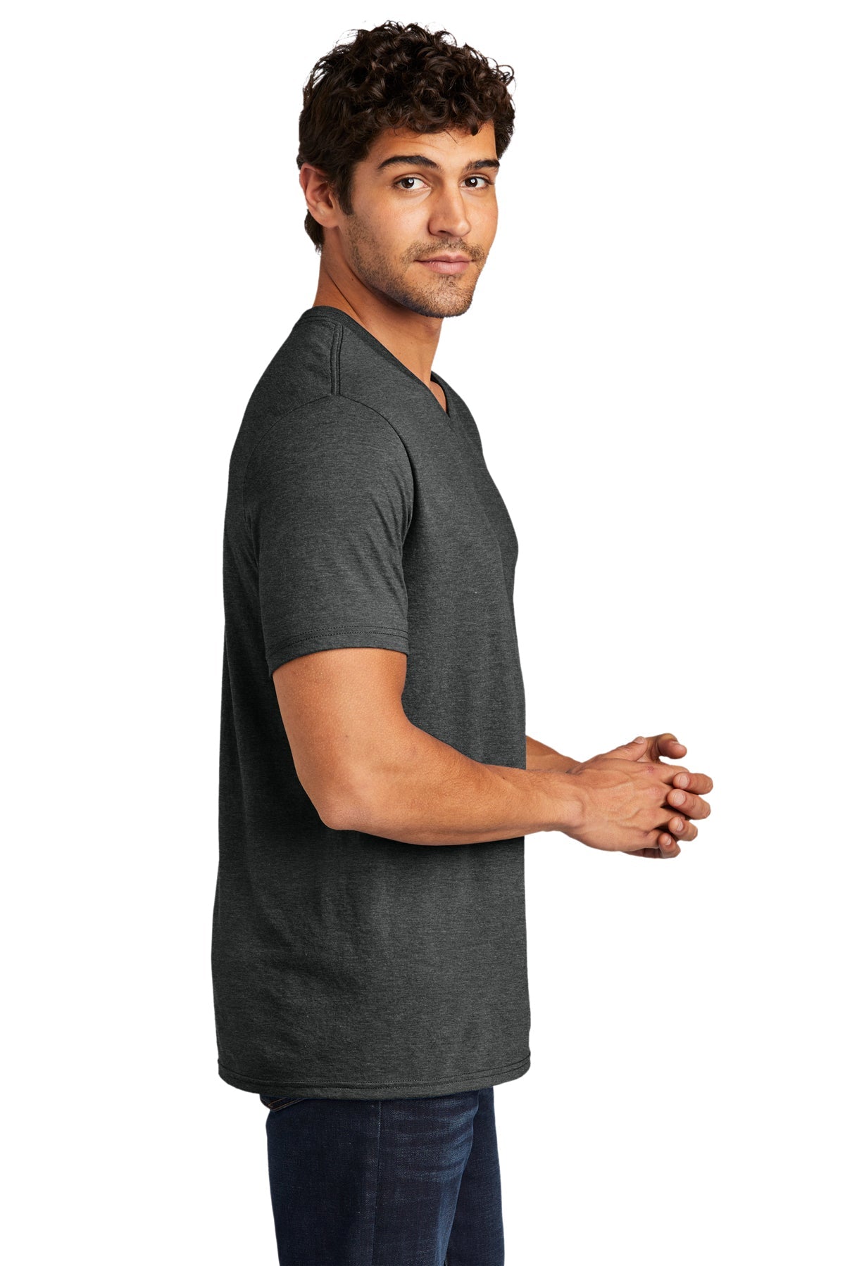 District Perfect Tri V-Neck Custom Tees, Black Frost [Kizen]