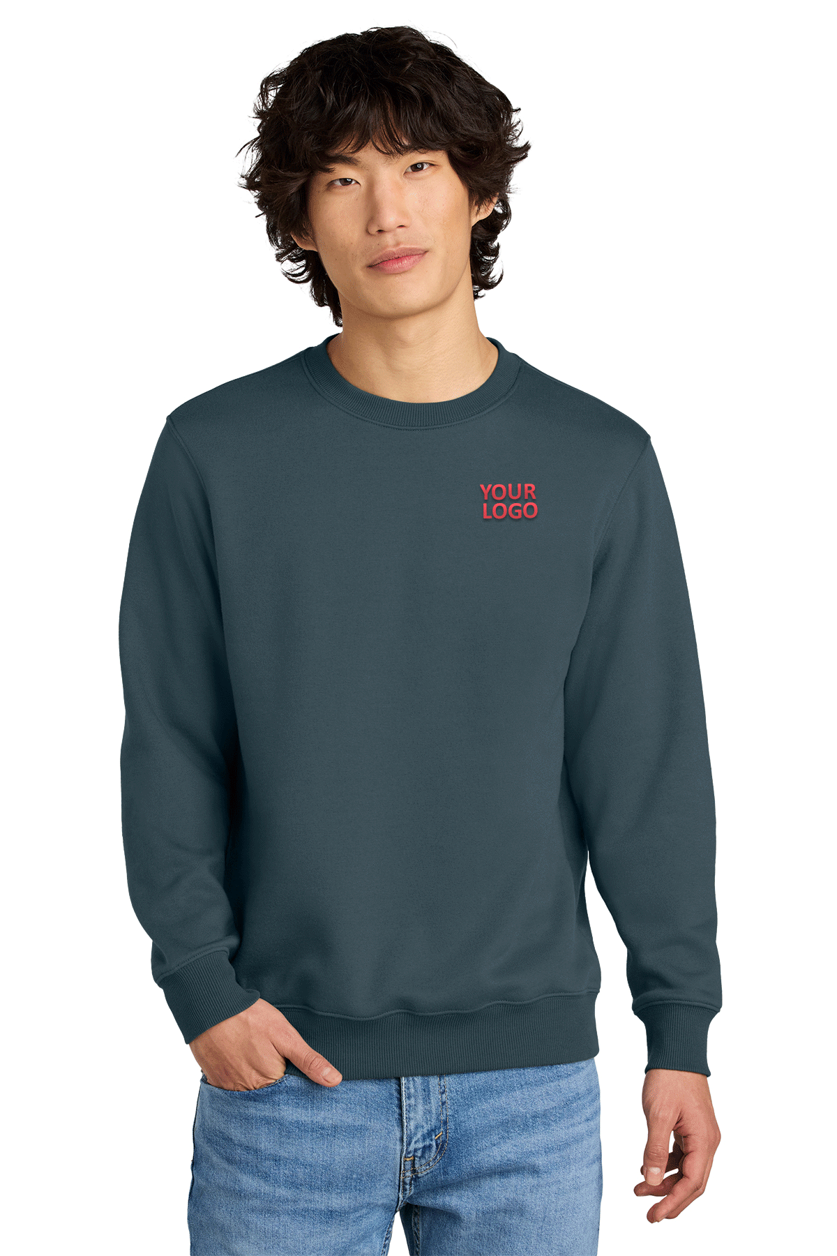 District Perfect Weight Fleece Custom Crews, Deep Steel Blue [Launch]