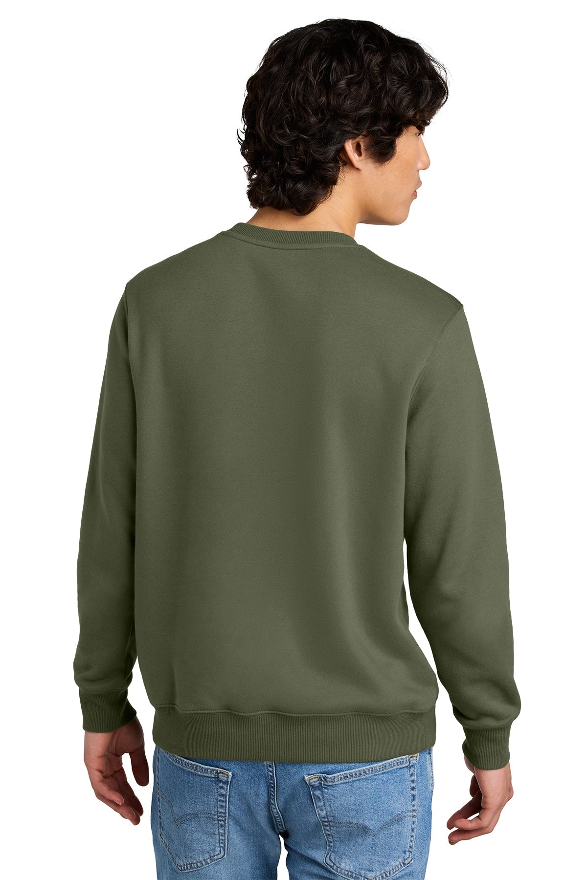 District Perfect Weight Fleece Custom Crews, Military Green