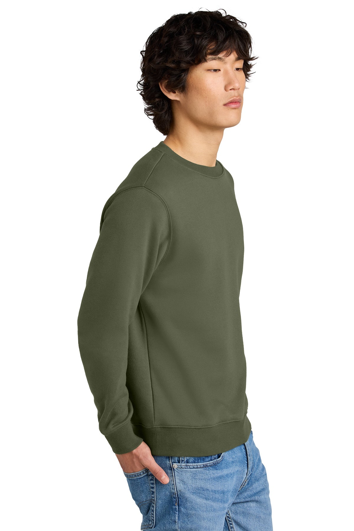 District Perfect Weight Fleece Custom Crews, Military Green