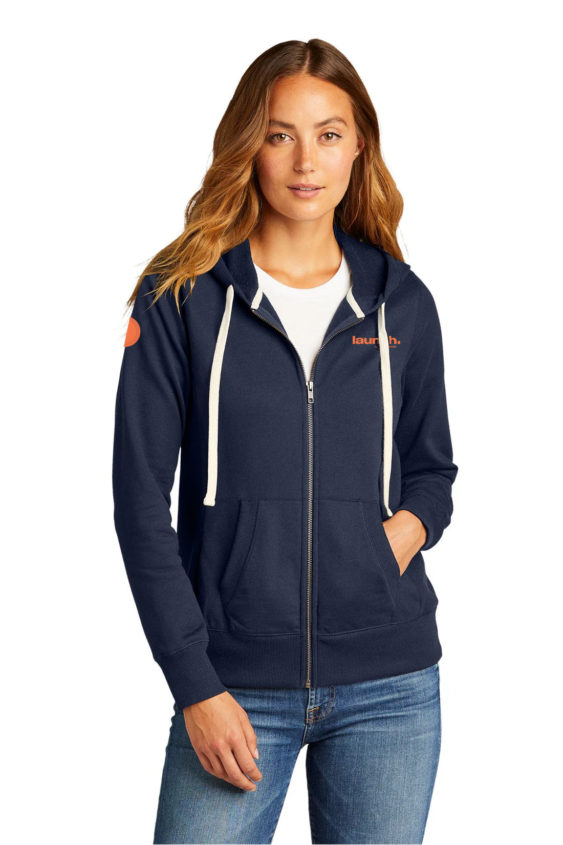 District Women's Re-Full-Zip Hoodie, True Navy [Launch]